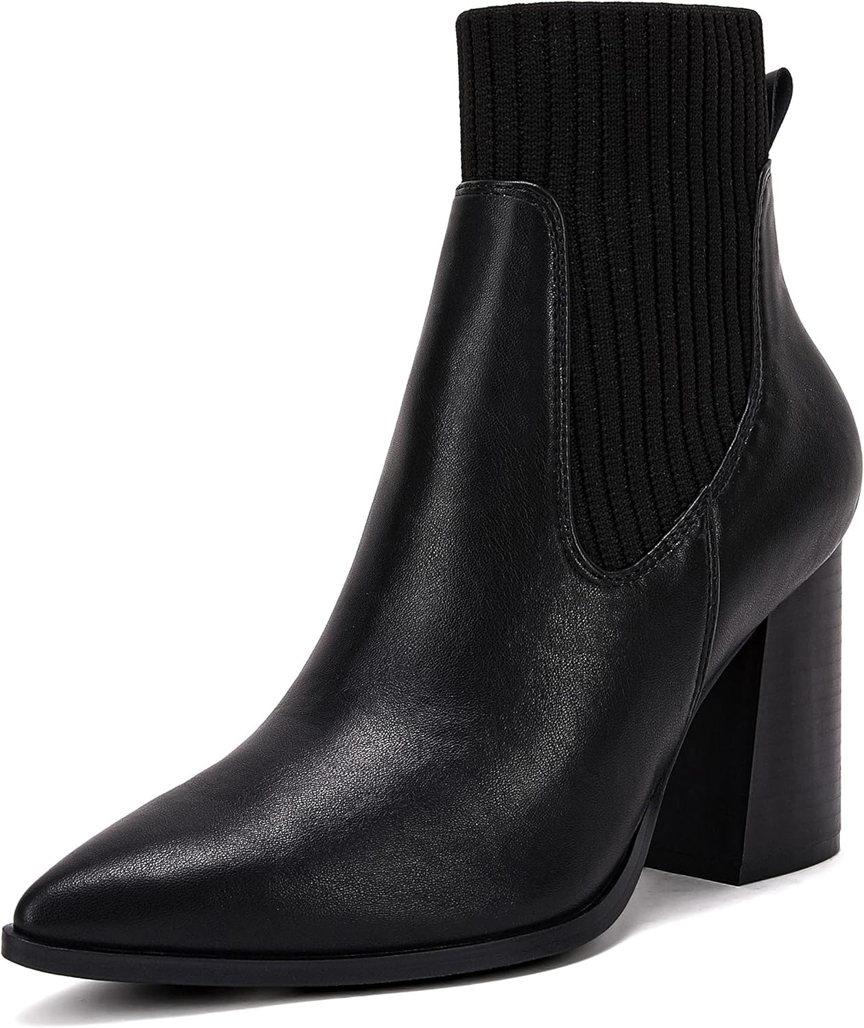 Coutgo Women Ankle Boots Sock Booties Pointed Toe Chunky Stacked High Heel Knit...