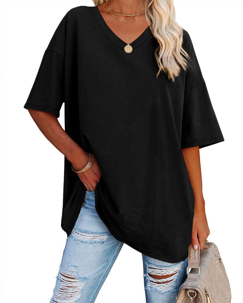 Ebifin Womens Oversized Tshirts V Neck Tee Shirts Half Sleeve Loose Fit T Shirt...