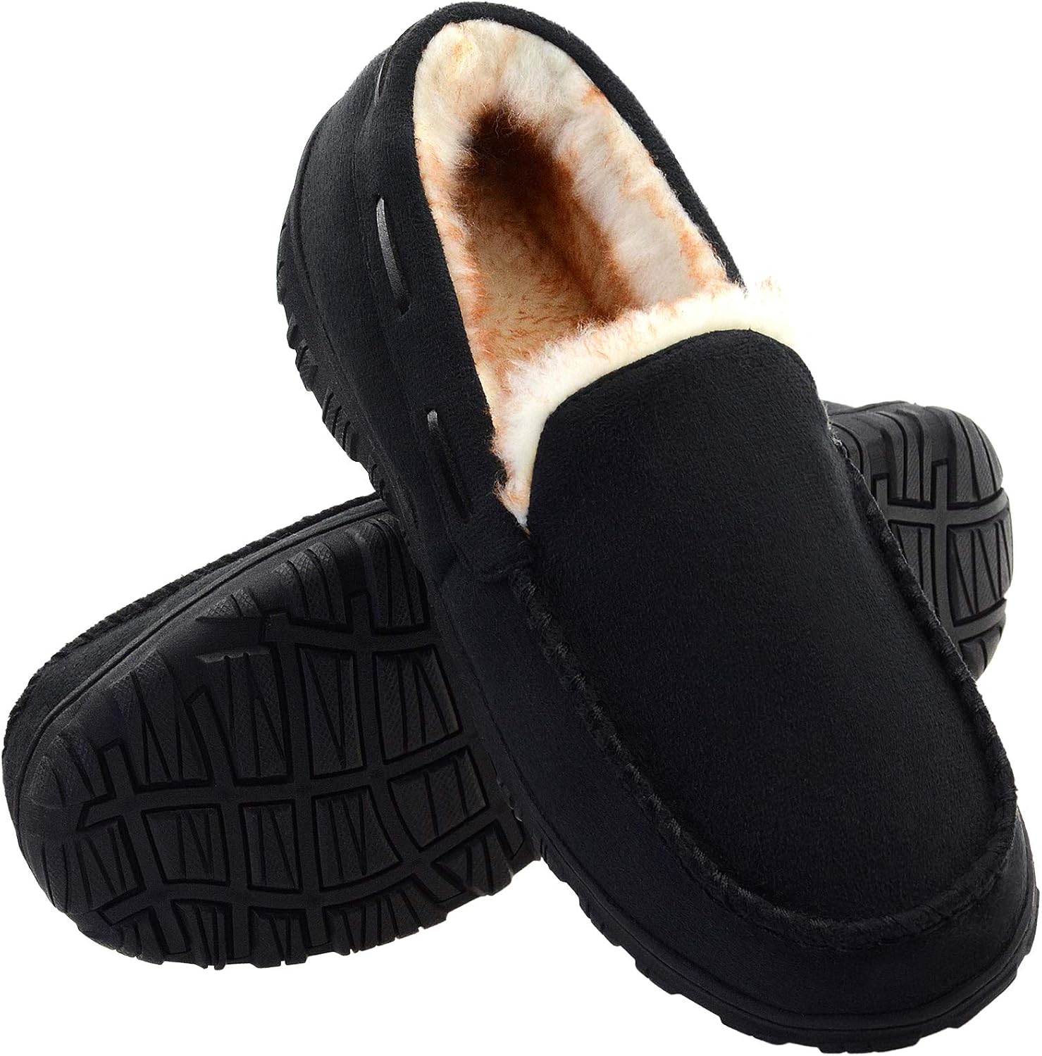 Vonair Mens Moccasin Slippers Indoor Outdoor Slip on Warm House Shoes Breathable...