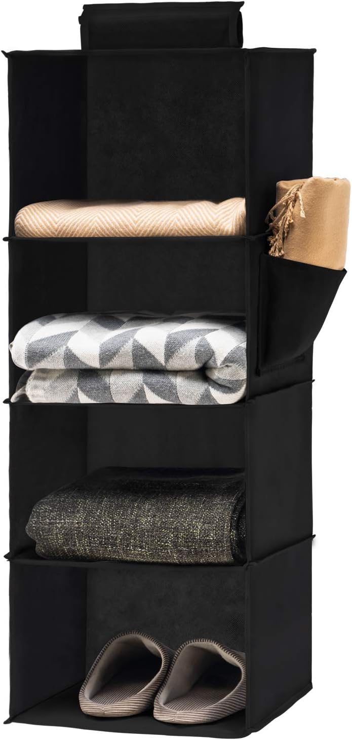 YOUDENOVA Hanging Closet Storage Organizers 4 Shelves Wardrobe Storage Hanging S...
