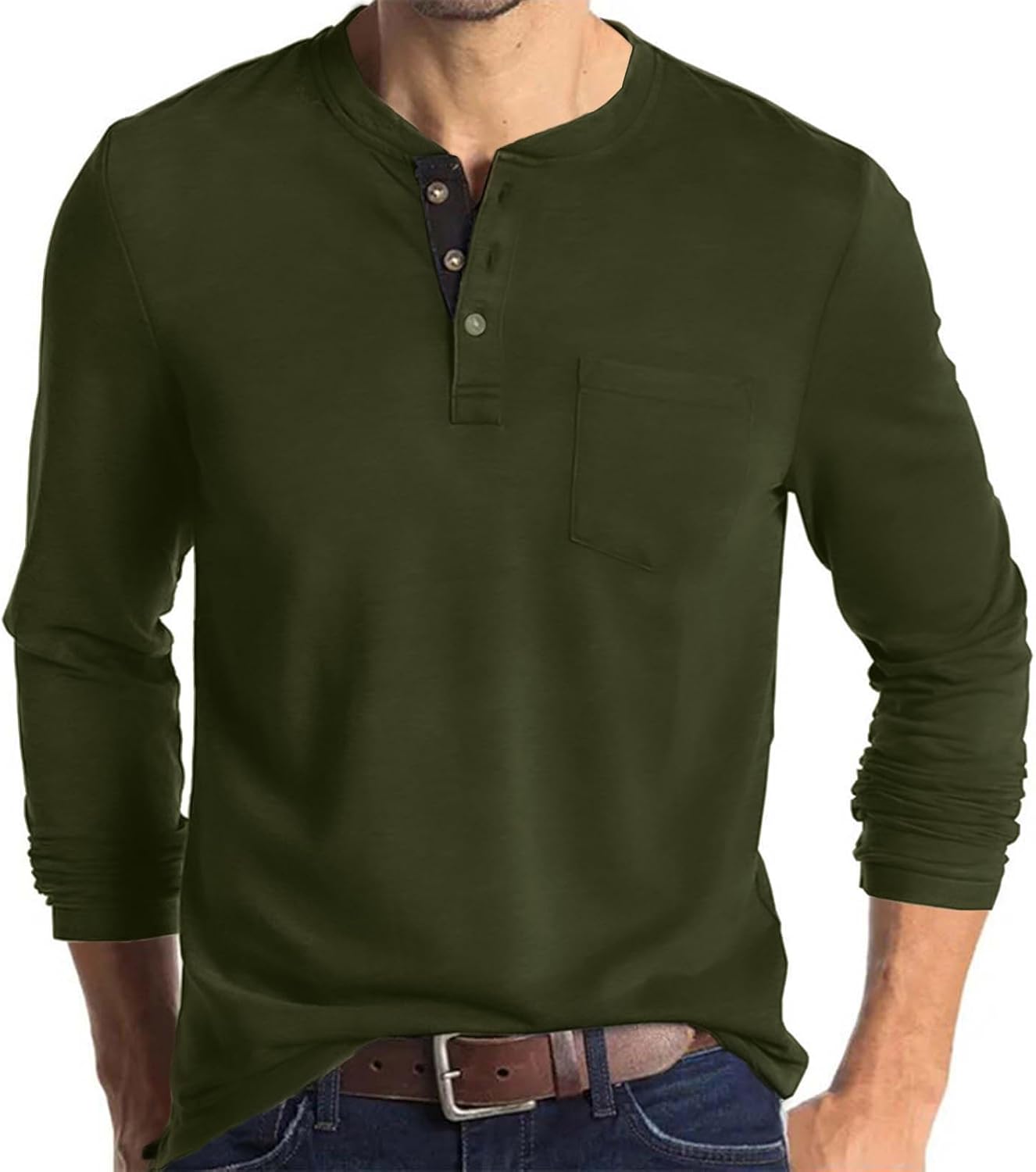 Lexiart Mens Fashion Henley Shirts Long Sleeve Button Cotton T-Shirt with Pocket...