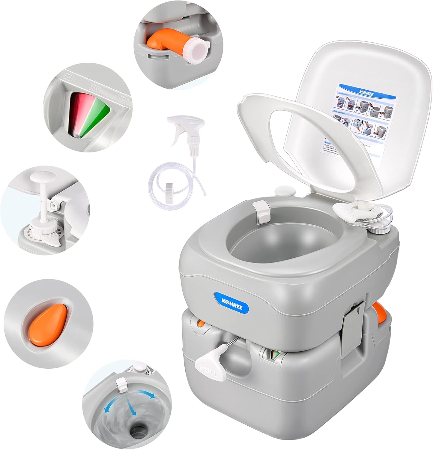 Kohree Portable RV Toilet, Camping Toilet Porta Potty, 5.8 Gallon Detachable Was...