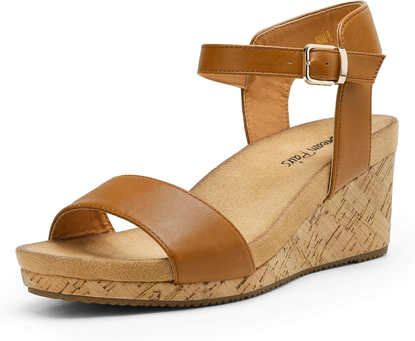 DREAM PAIRS Women's Open Toe Buckle Ankle Strap Platform Wedge Sandals 8 Camel/P...