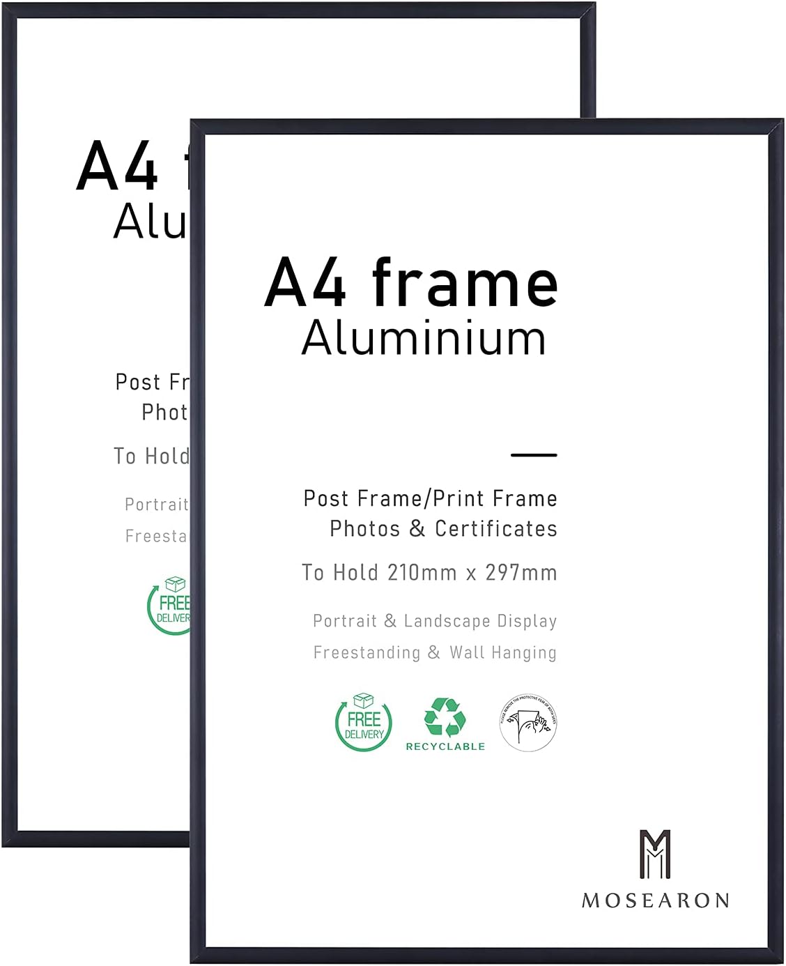 A4 Photo Frame,2 Pack-21x30cm Black Picture Frame,Certificate Frame for Wall Mou...
