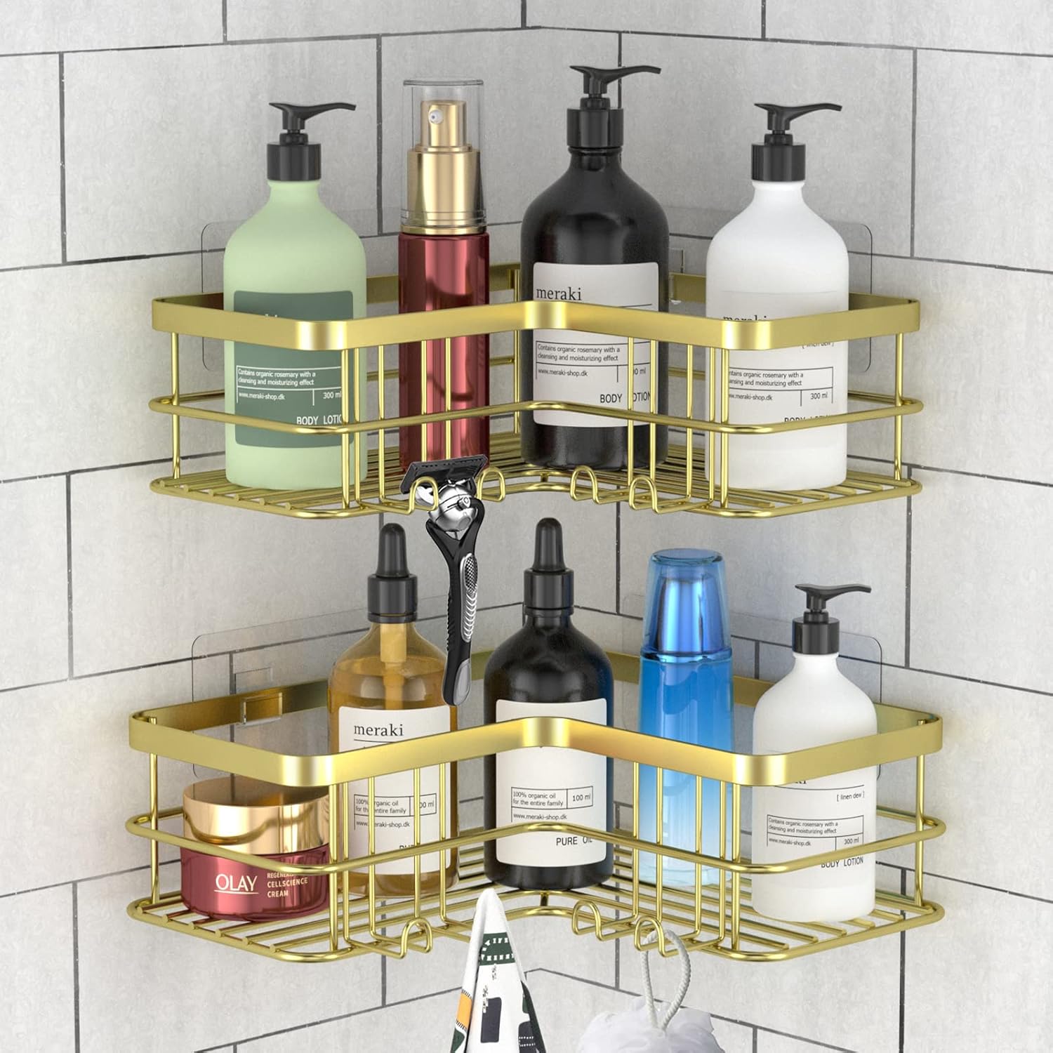 Yazoni Corner Shower Caddy 2-Pack, No Drilling Shower Organizer Corner Shelf for...