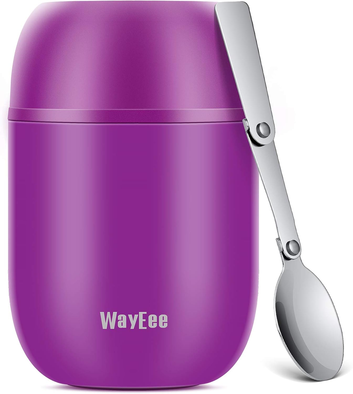 WayEee Food Flask, Stainless Steel King Food Jar with Folding Spoon-450ml (Purpl...