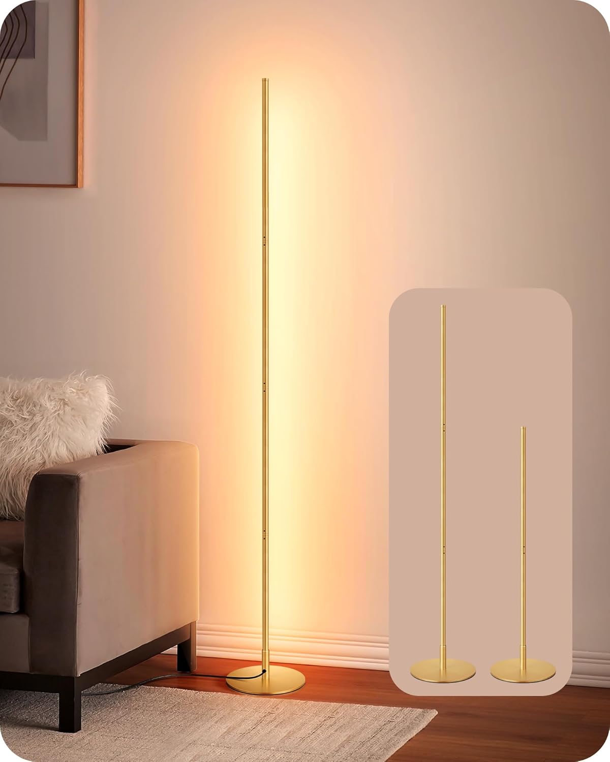 EDISHINE LED Floor Lamp, 146cm Minimalist Dimmable Standing Lamp with Foot Switc...