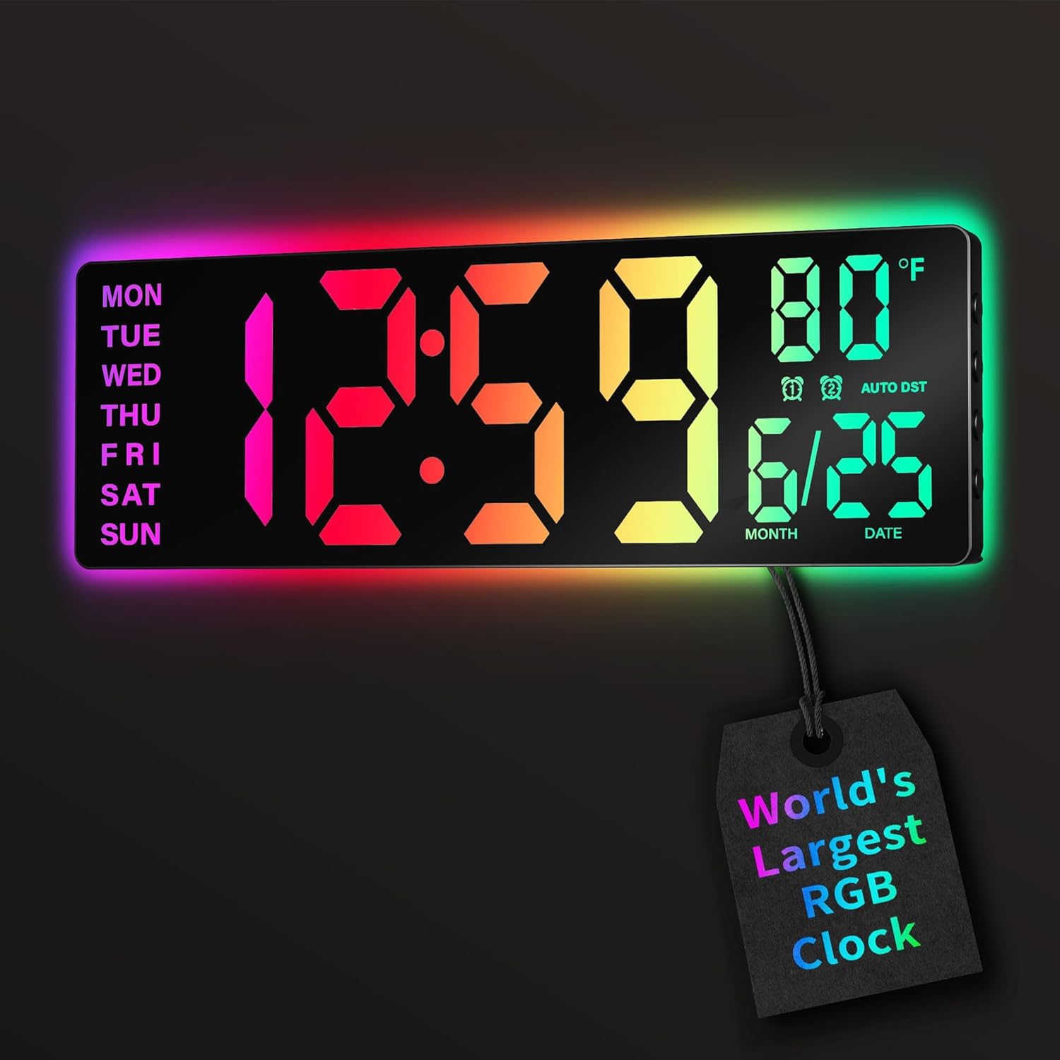 16.5" Large Digital Wall Clock with Remote Control, RGB Atmosphere Lights with 1...