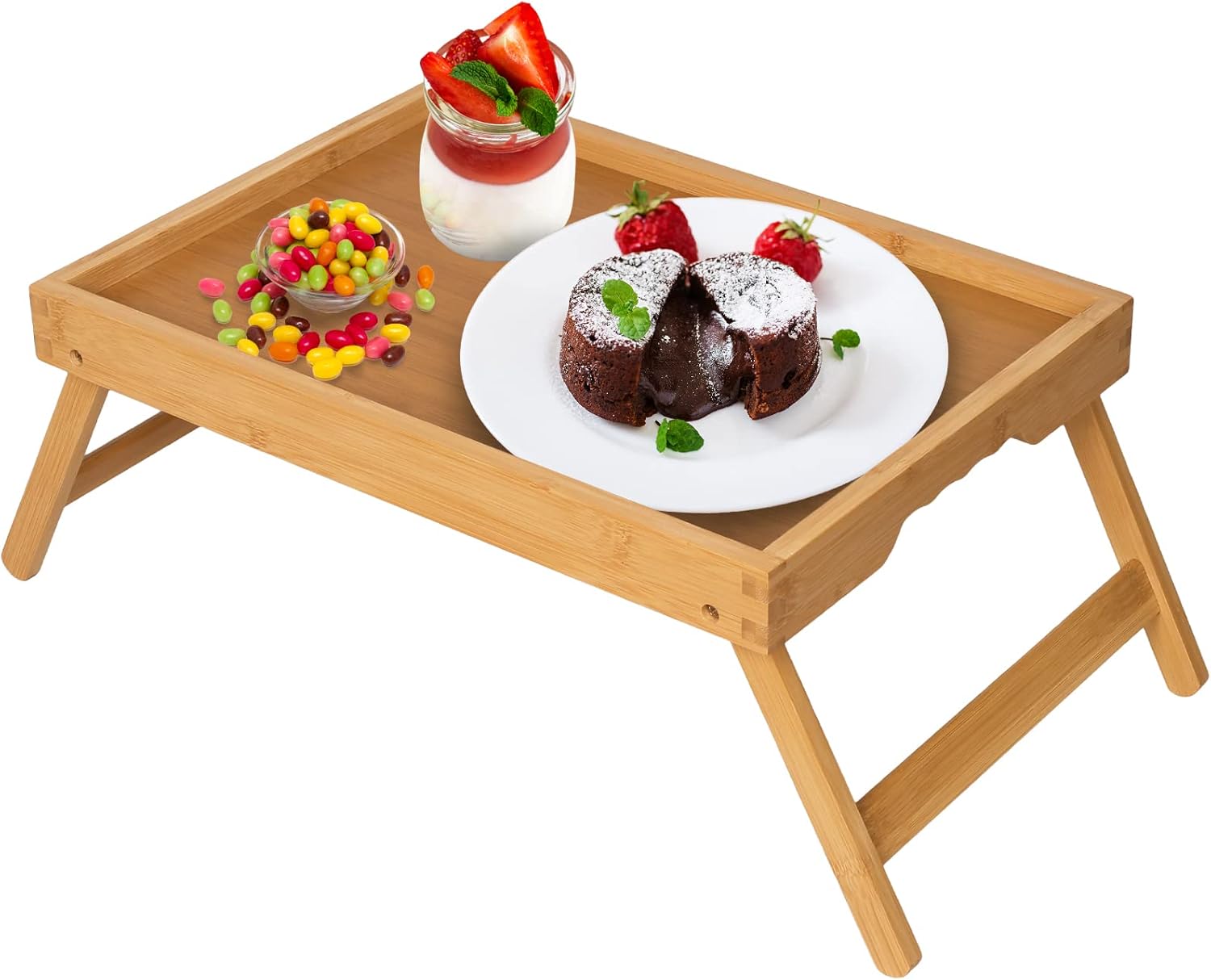 Artmeer Bed Tray Table with Folding Legs,Bamboo Breakfast in Bed for TV Table, L...