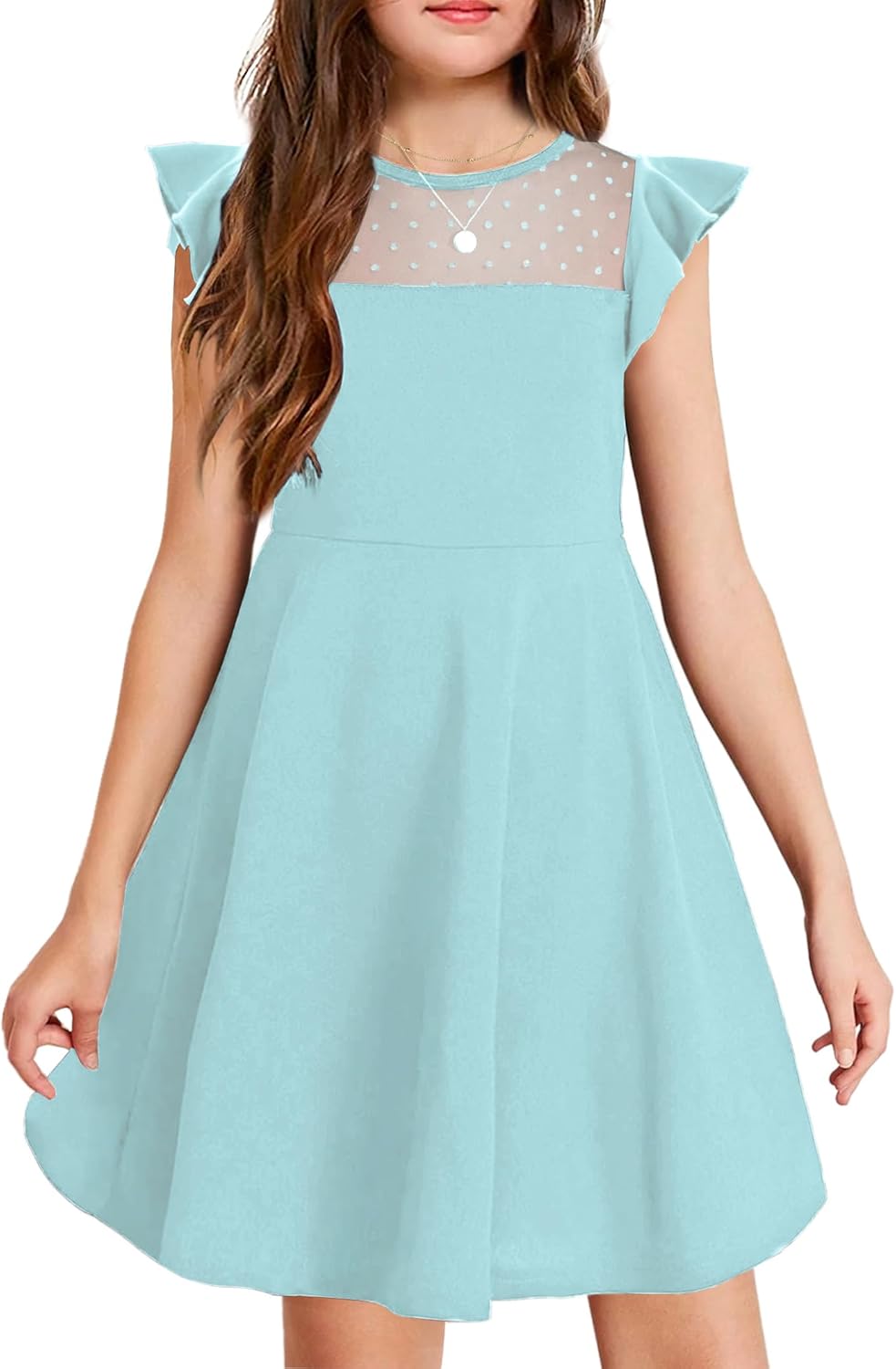Arshiner Girls Dress Summer Ruffle Sleeve Mesh A Line Casual Party Dresses with...