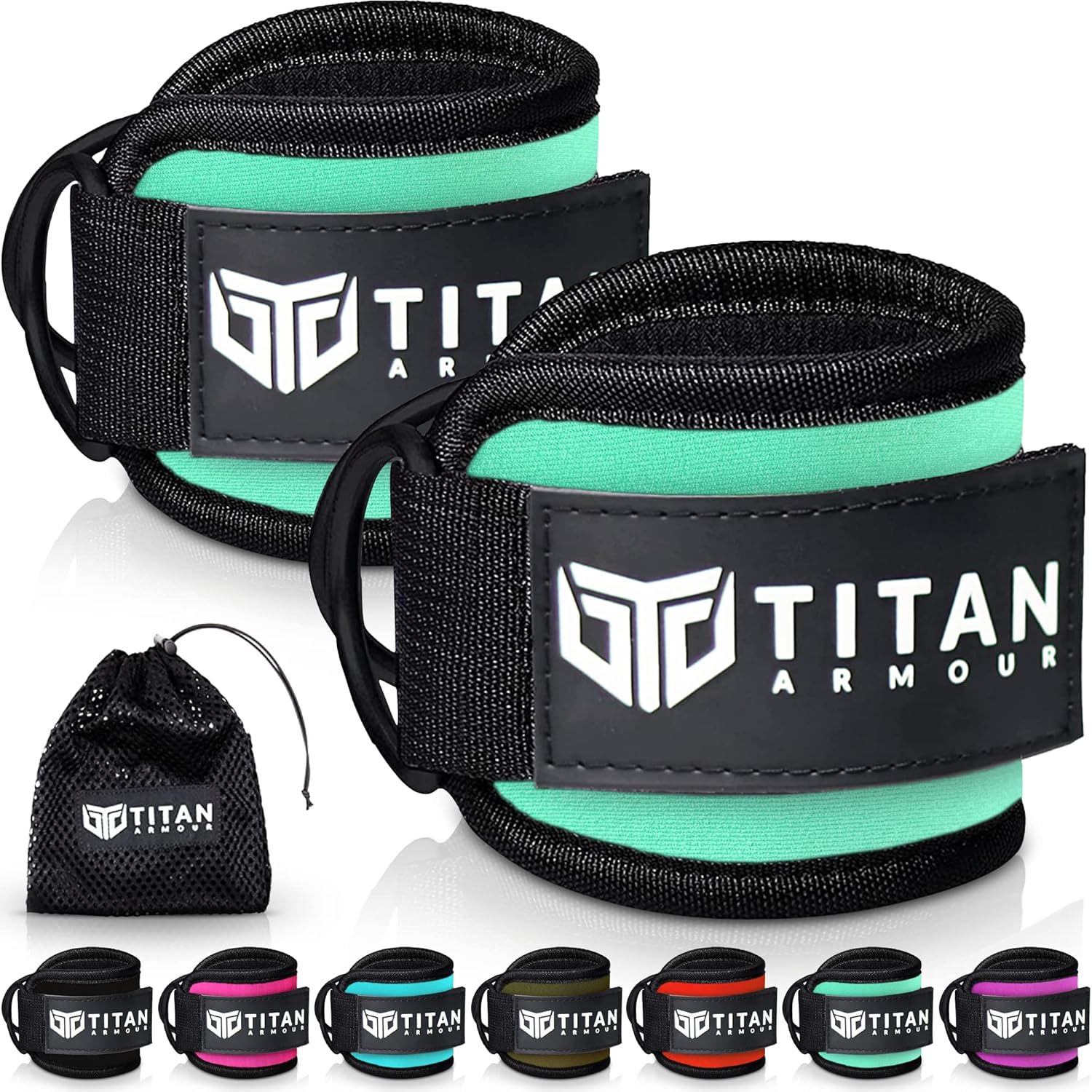 Titan Armour® Ankle Straps for Cable Machines | Gym Cuffs w/Heavy-Duty Steel Dou...