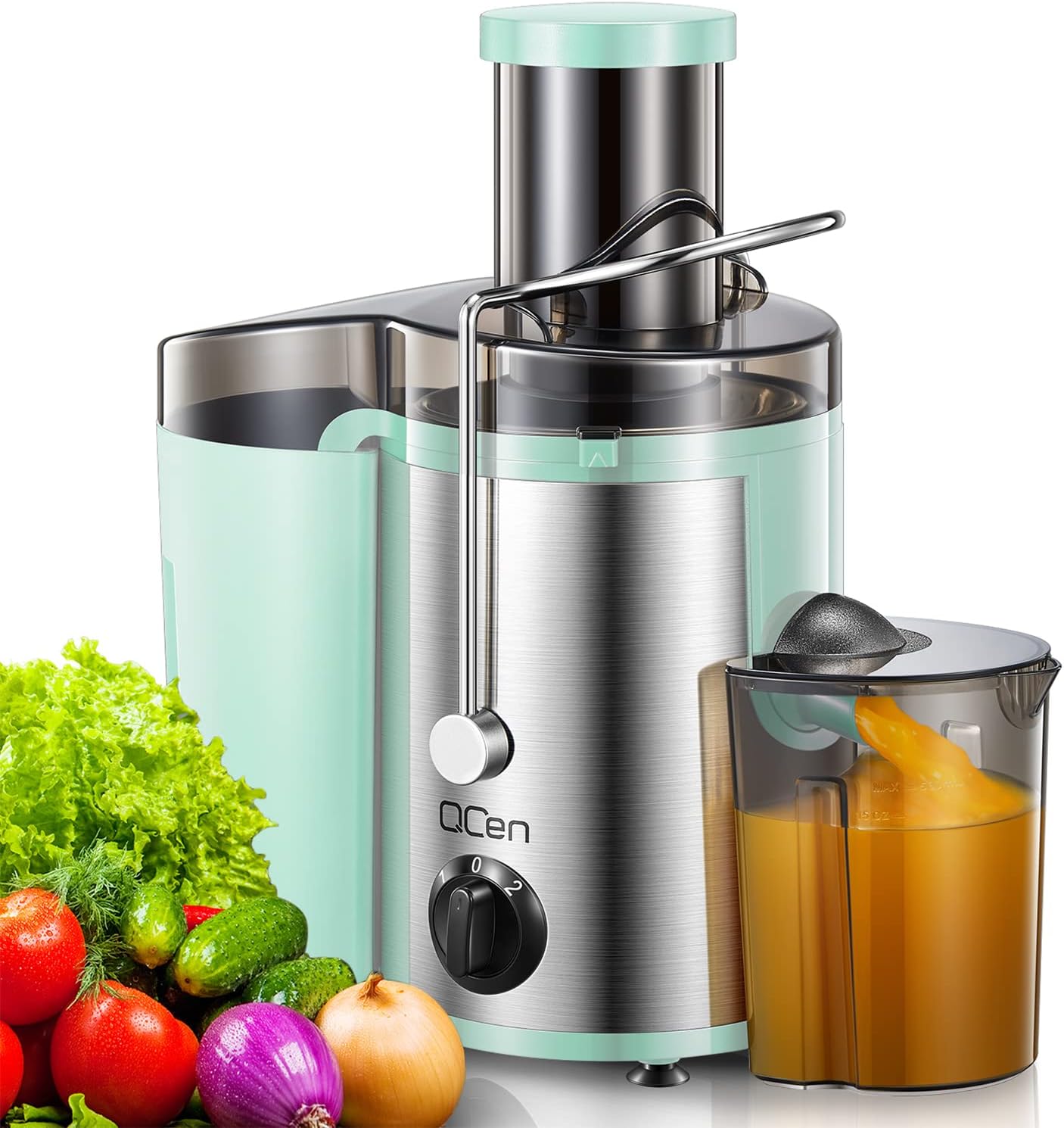Qcen Juicer Machine, 500W Centrifugal Juicer Extractor with Wide Mouth 3” Feed C...