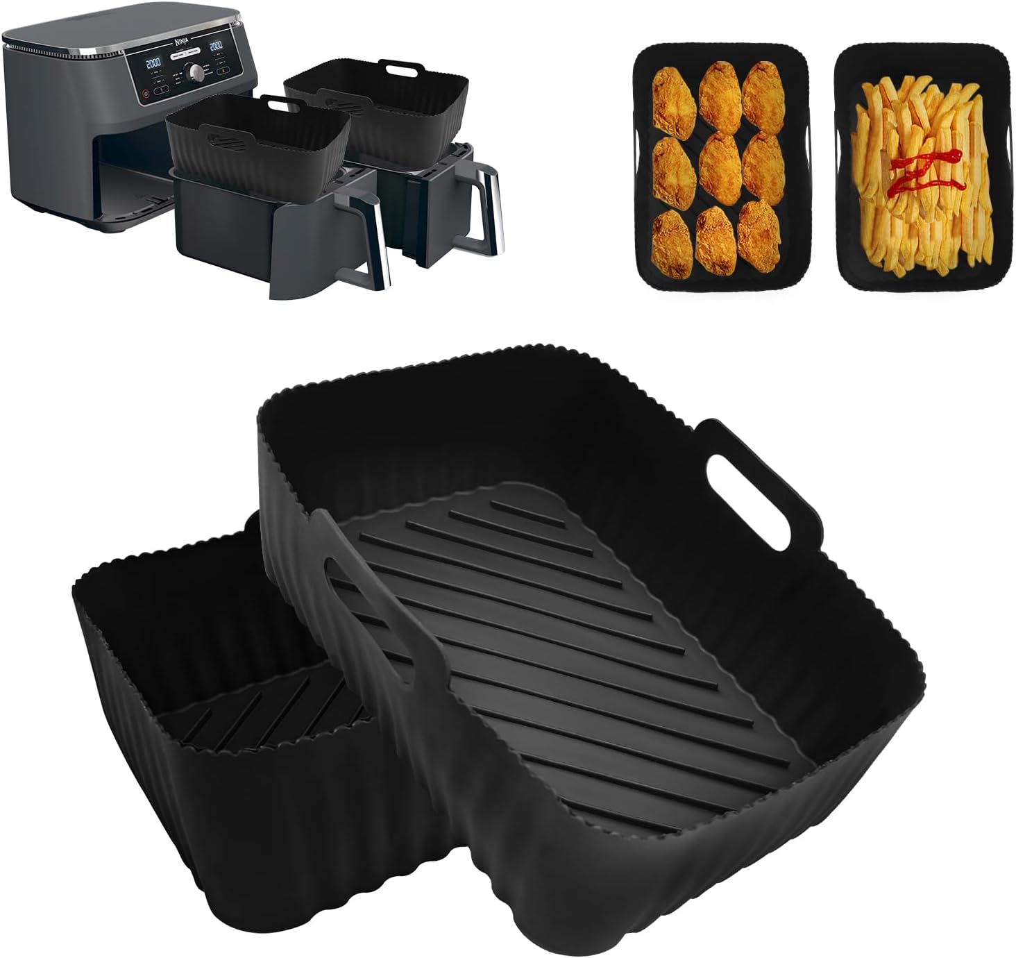 CNMTCCO Silicone Air Fryer Liners, 2Pcs Reusable Air Fryer Silicone Liners for N...