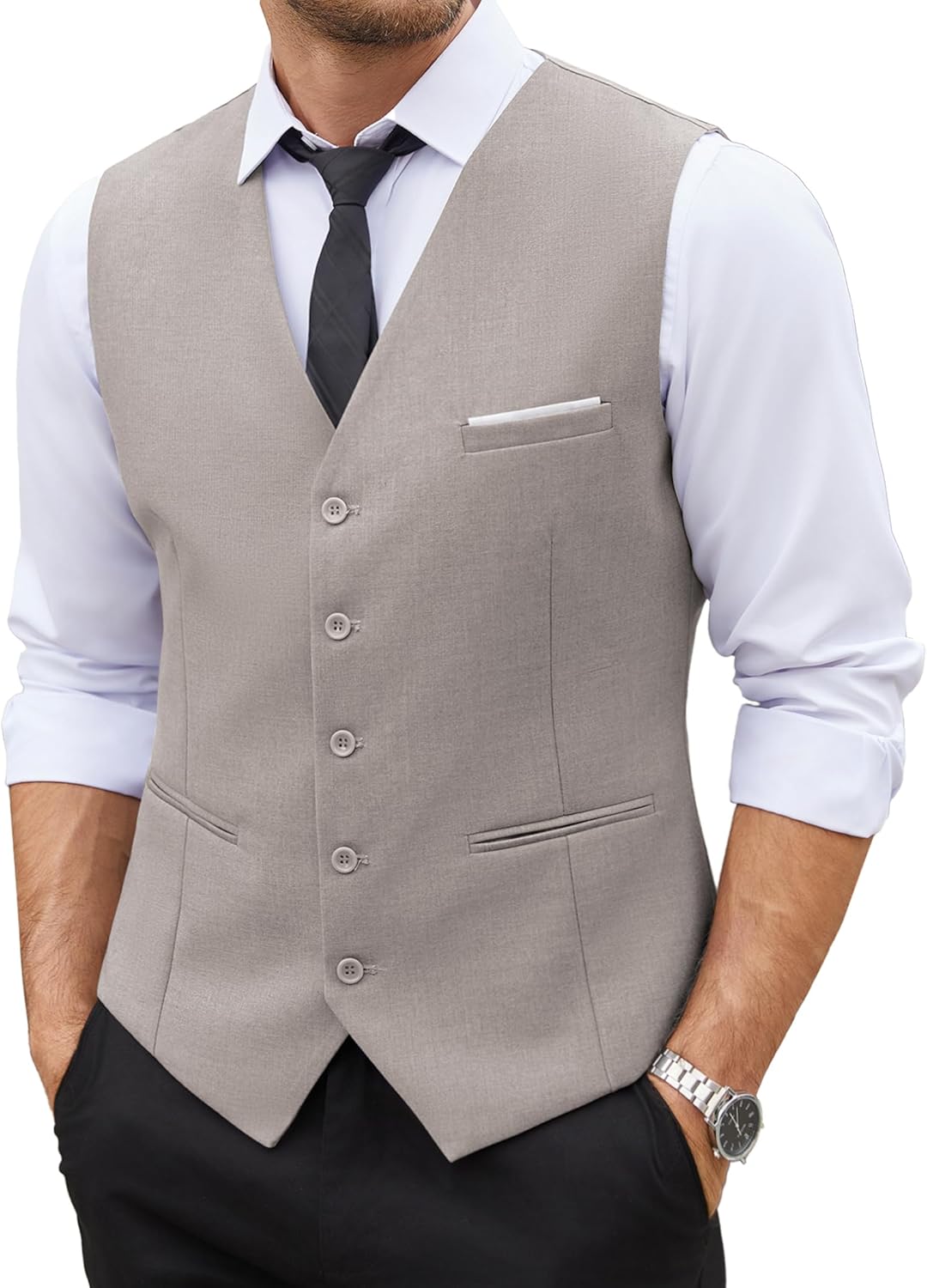 COOFANDY Men's Casual Dress Suit Vest Slim Fit Business Formal Waistcoat Vest X-...