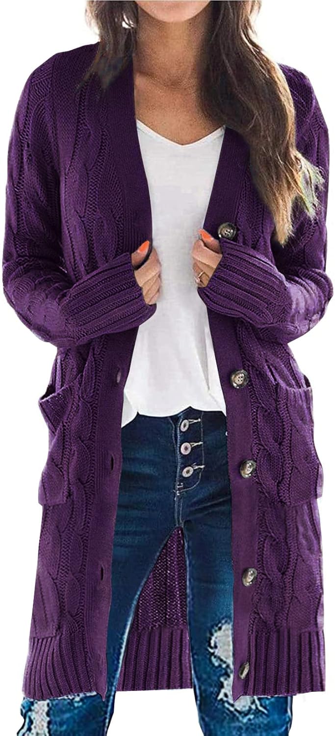 PRETTYGARDEN Long Sleeve Cable Knit Long Cardigan for Women 2025 Fall Winter Chu...