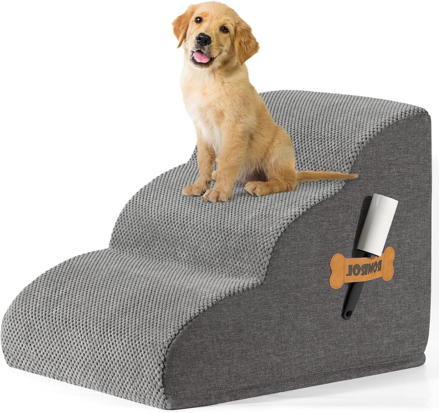 Romrol Dog Stairs Ramp for Beds Couches, Extra Wide Pet Steps with Durable Non-S...
