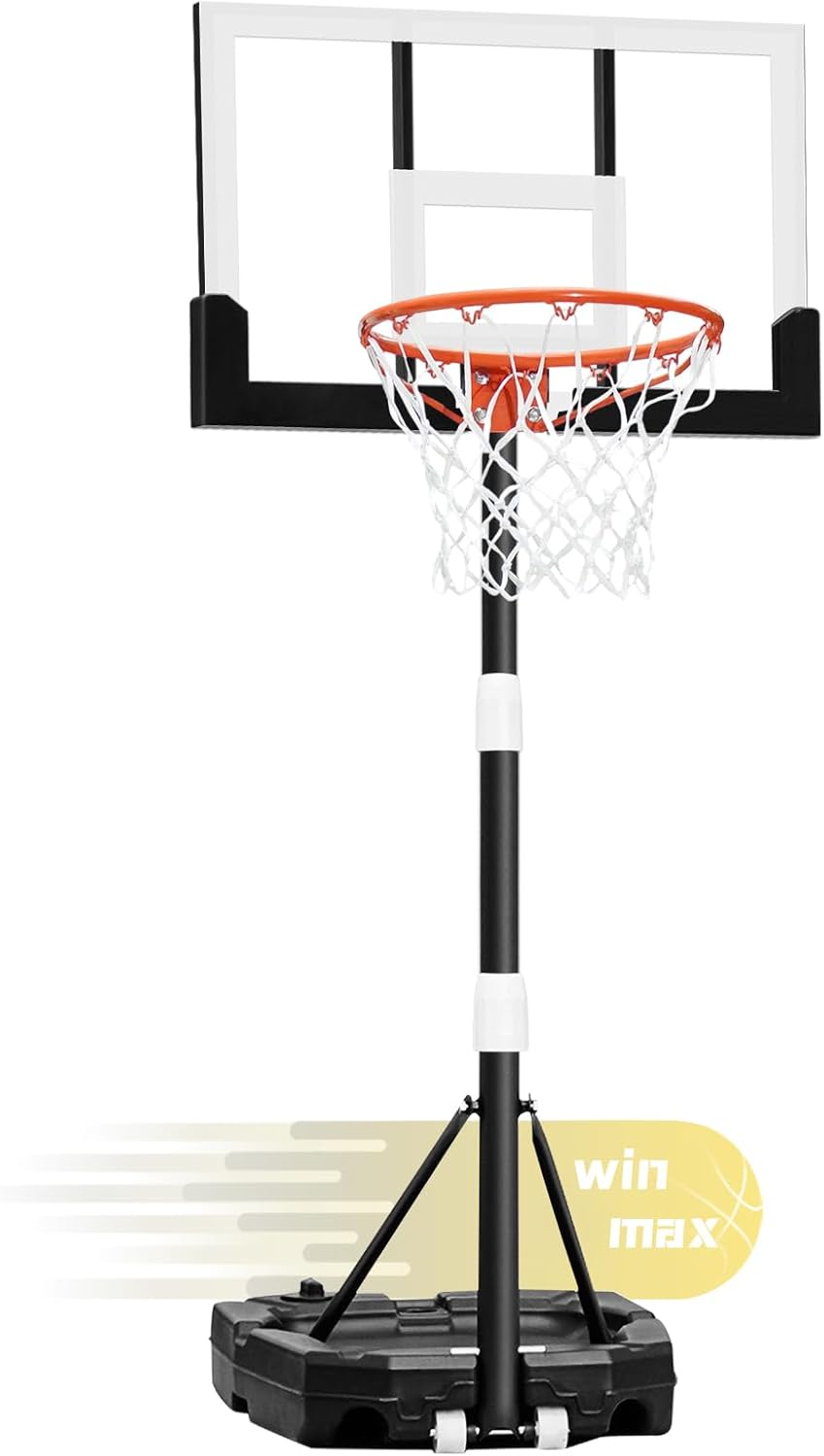 WIN.MAX Kids Basketball Hoop 29 in Backboard, 3.2 to 7.2FT Adjustable Height, Sw...