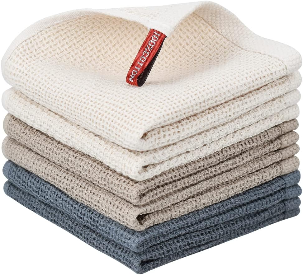 Nialnant 6 Pack Kitchen Towels and Dishcloths Sets,100% Cotton Soft Absorbent Qu...