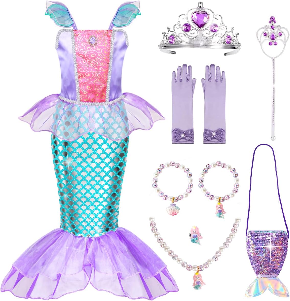 MELAND Mermaid Costume Kids, Princess Costumes for Girls Gift Aged 3-8, Little M...