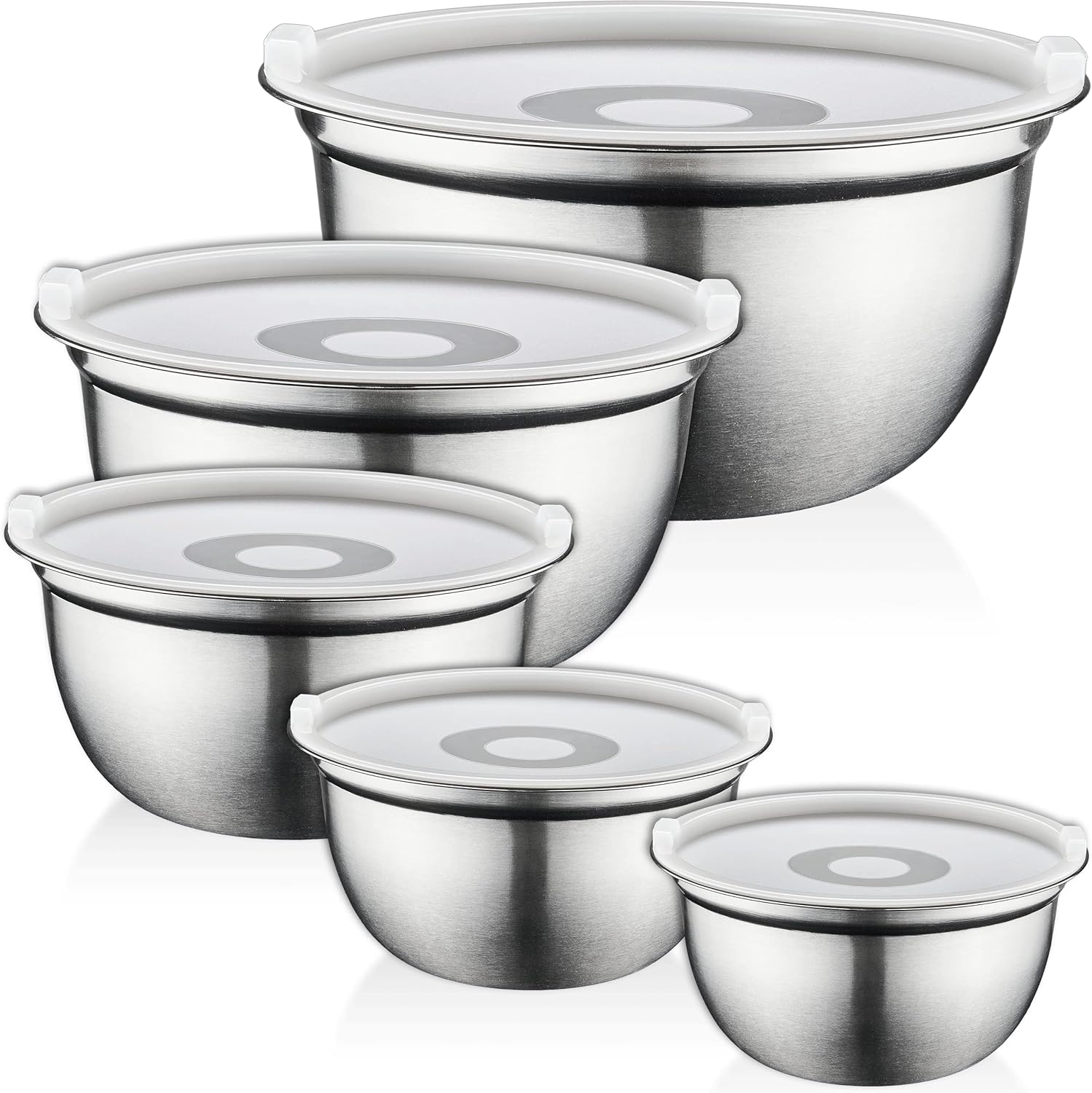 FineDine Mixing Bowls Set - 5-Piece, Easy-Grip, Stainless Steel Mixing Bowls for...