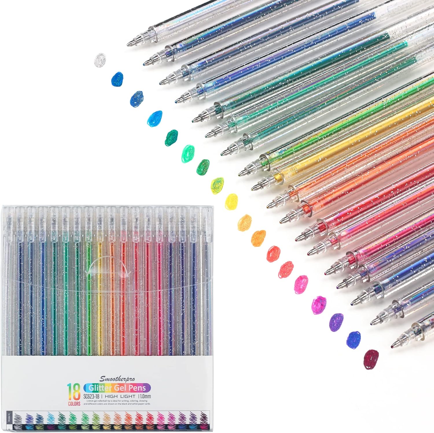 SMOOTHERPRO Metallic Gel Pens | Set of 18 | Glitte...