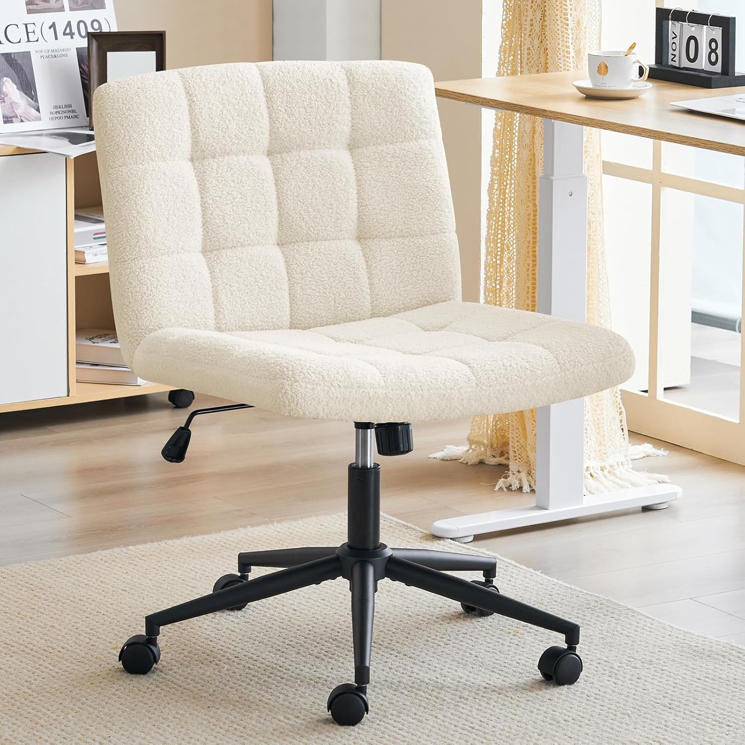 Furnimart Swivel Criss Cross Legged Chair with Wheels for Home Office, Wide Arml...