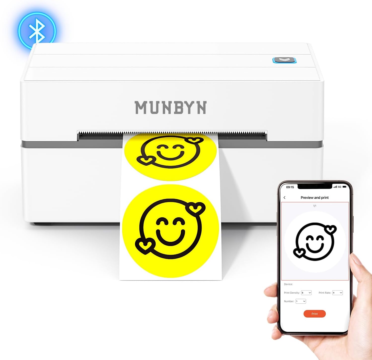 MUNBYN Bluetooth Thermal Label Printer, 130B Wireless 4x6 Shipping Label Printer...