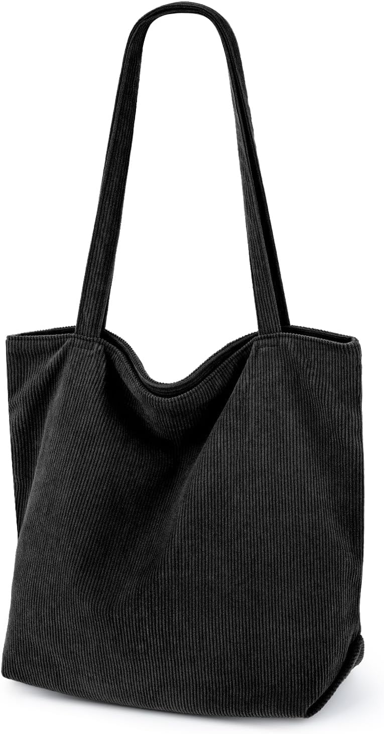 Iioscre Corduroy Tote Bag for Women,Hobo HandBags with Zipper,Large Capacity Cas...