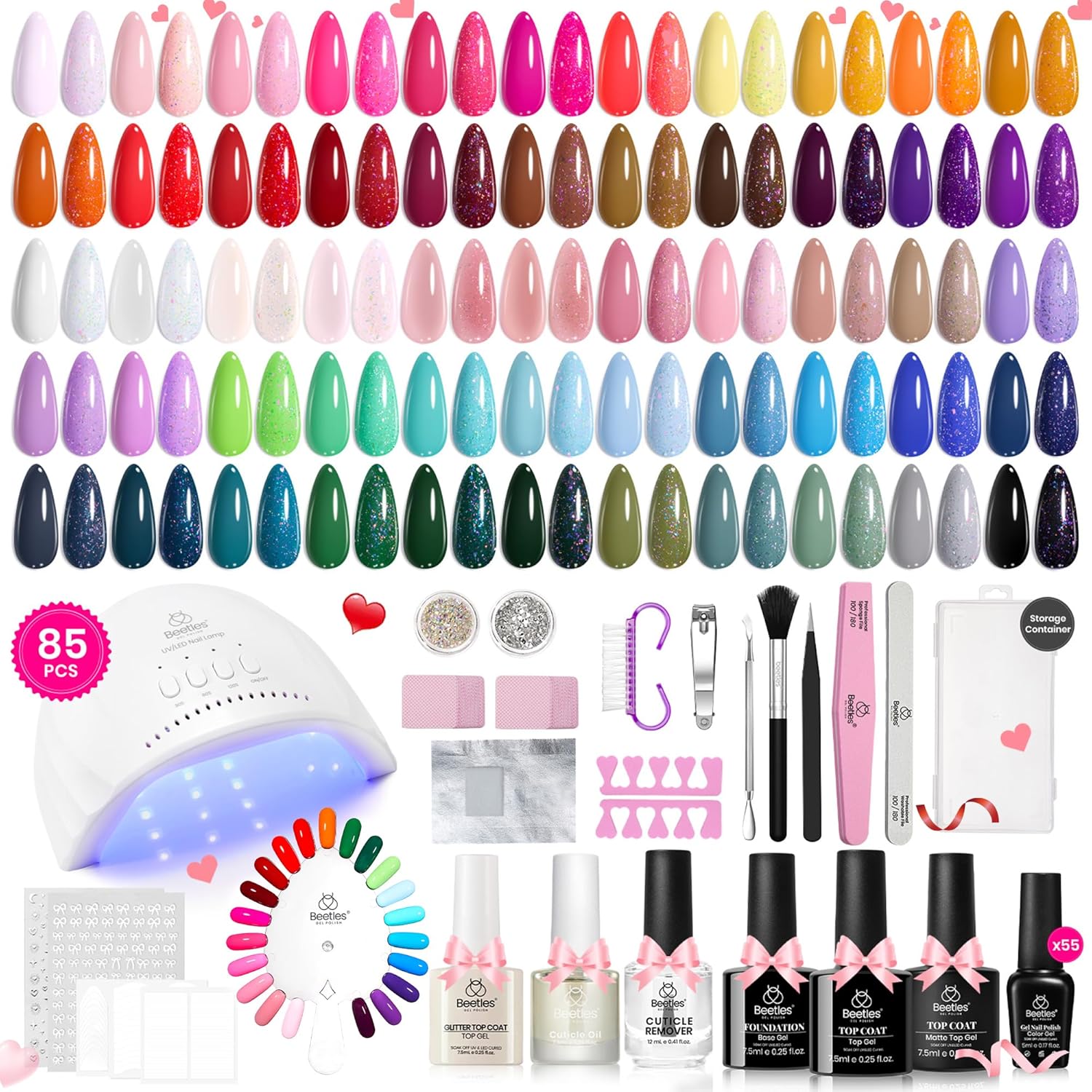 Beetles 85 Pcs Gel Nail Polish Kit with U V Light 55 Colors Gel Nail Kit for Beg...