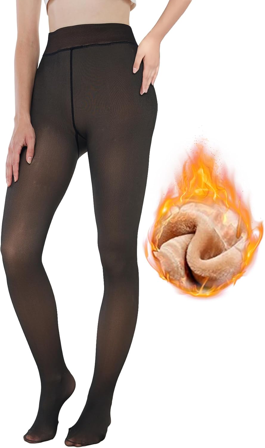 EXQUISLIFE Fleece Lined Tights Sheer Women - Fake Translucent Warm Pantyhose Leg...