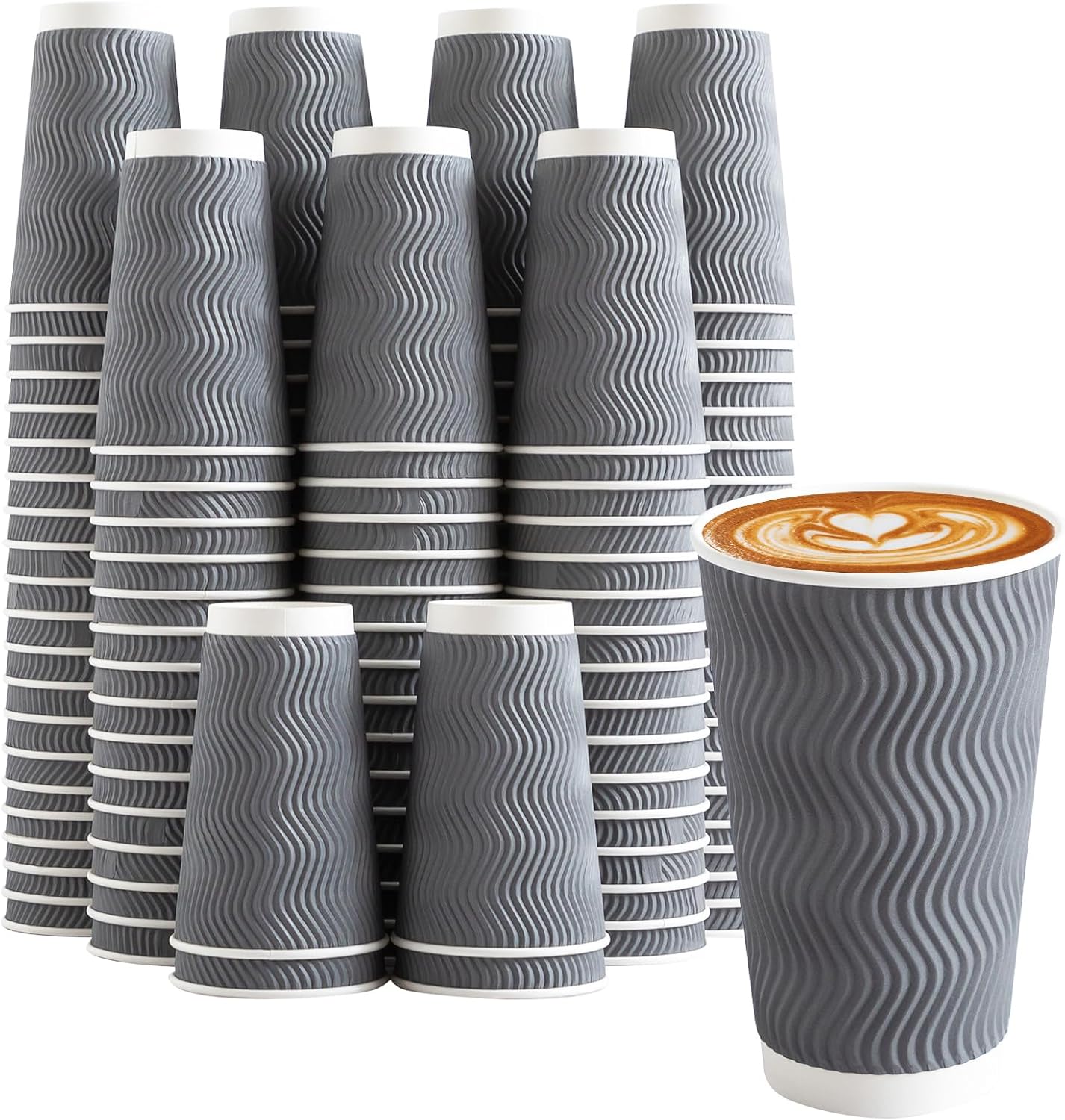 90 Pack 16 oz Disposable Coffee Cups No Lids, Gray Insulated Ripple Wall Paper C...