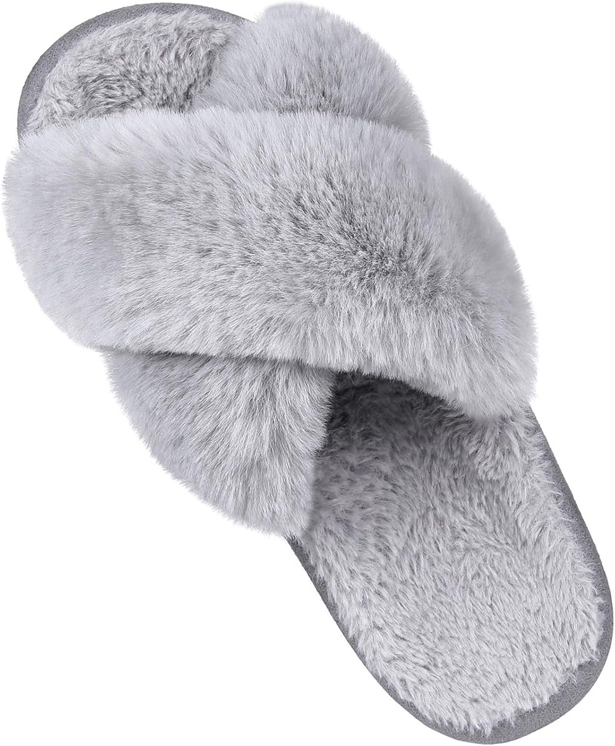 Comwarm Women's Cross Band Fuzzy Slippers Fluffy Open Toe House Slippers Cozy Pl...