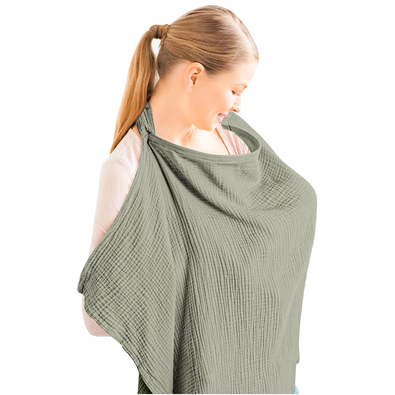 Konssy Muslin Nursing Cover for Baby Breastfeeding, Breathable 100% Cotton Breas...