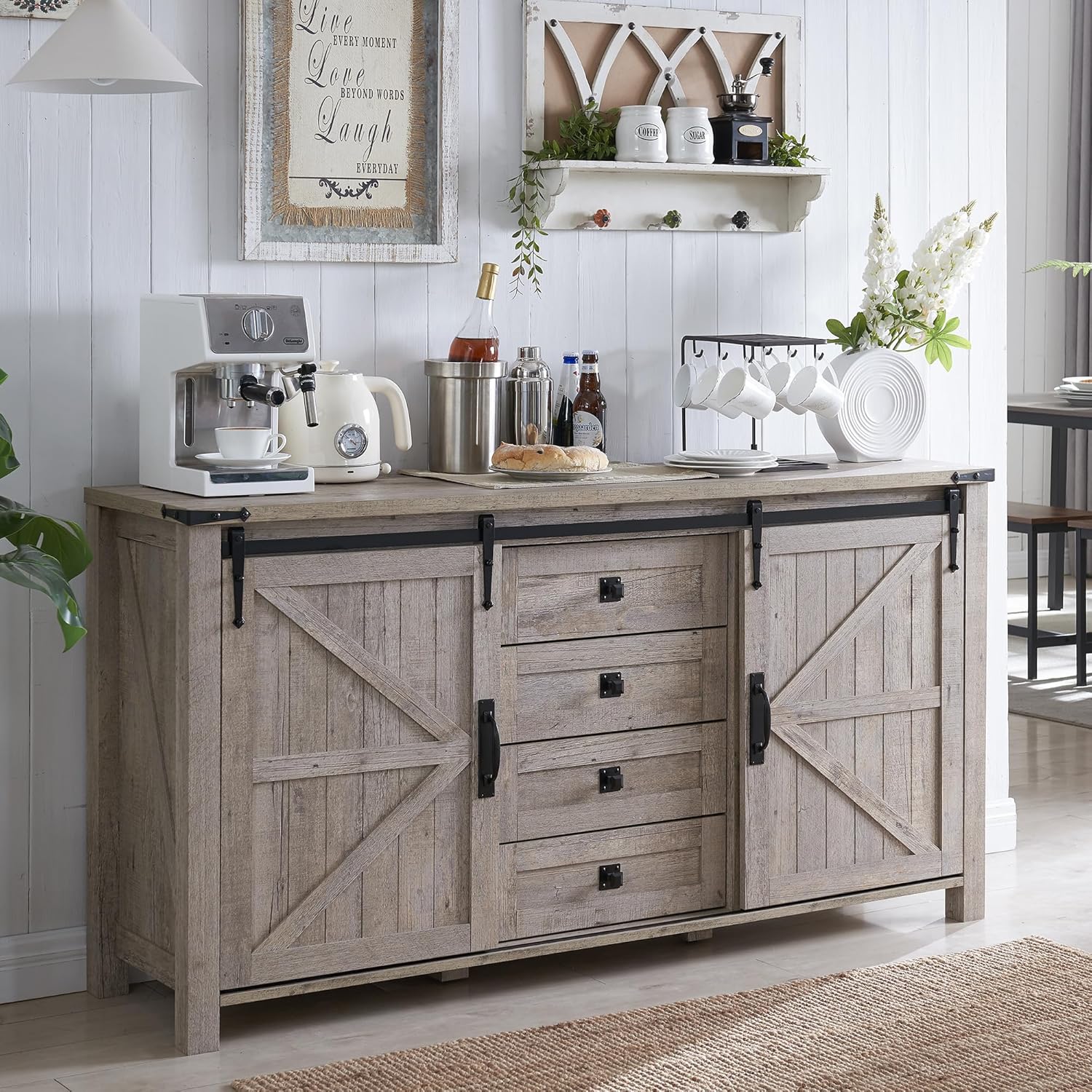 T4TREAM Farmhouse Sideboard Buffet Cabinet with Storage, 60" Large Kitchen Cabin...