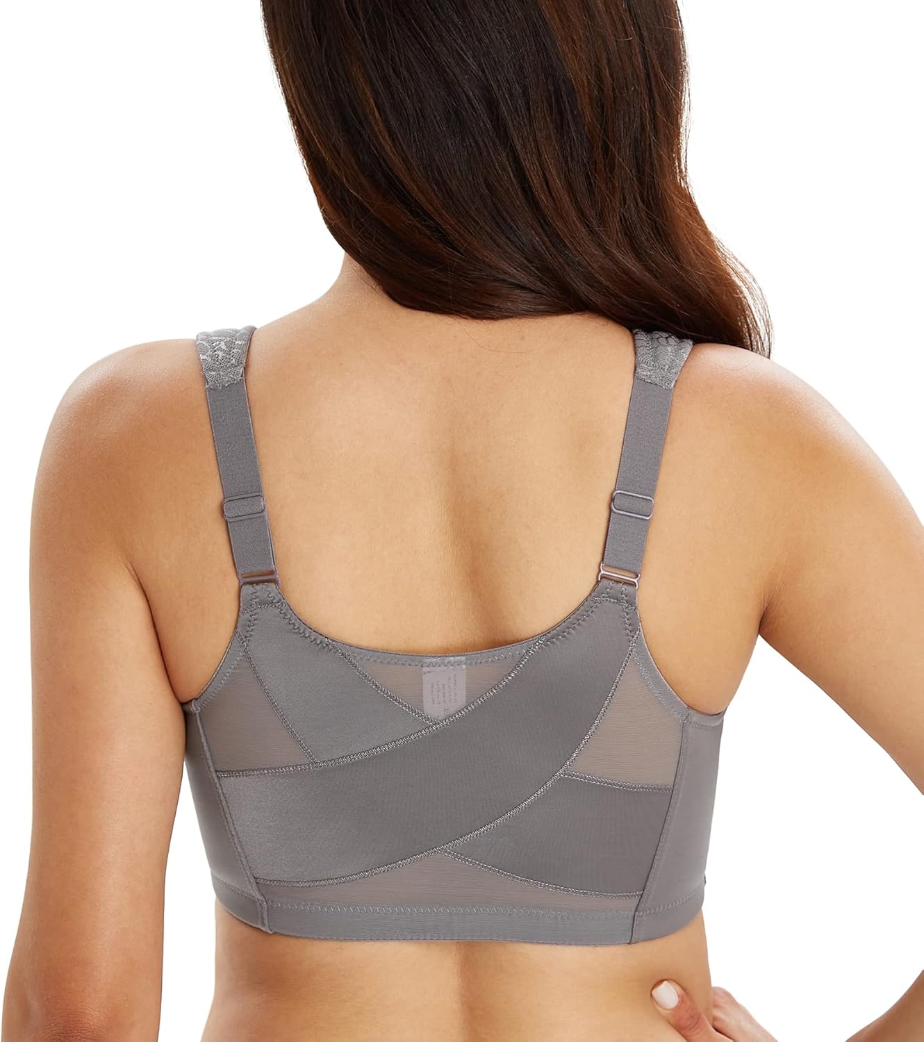 Lemorosy Women's Wirefree Jacquard Back Support Bra Full Figure Front Closure Po...