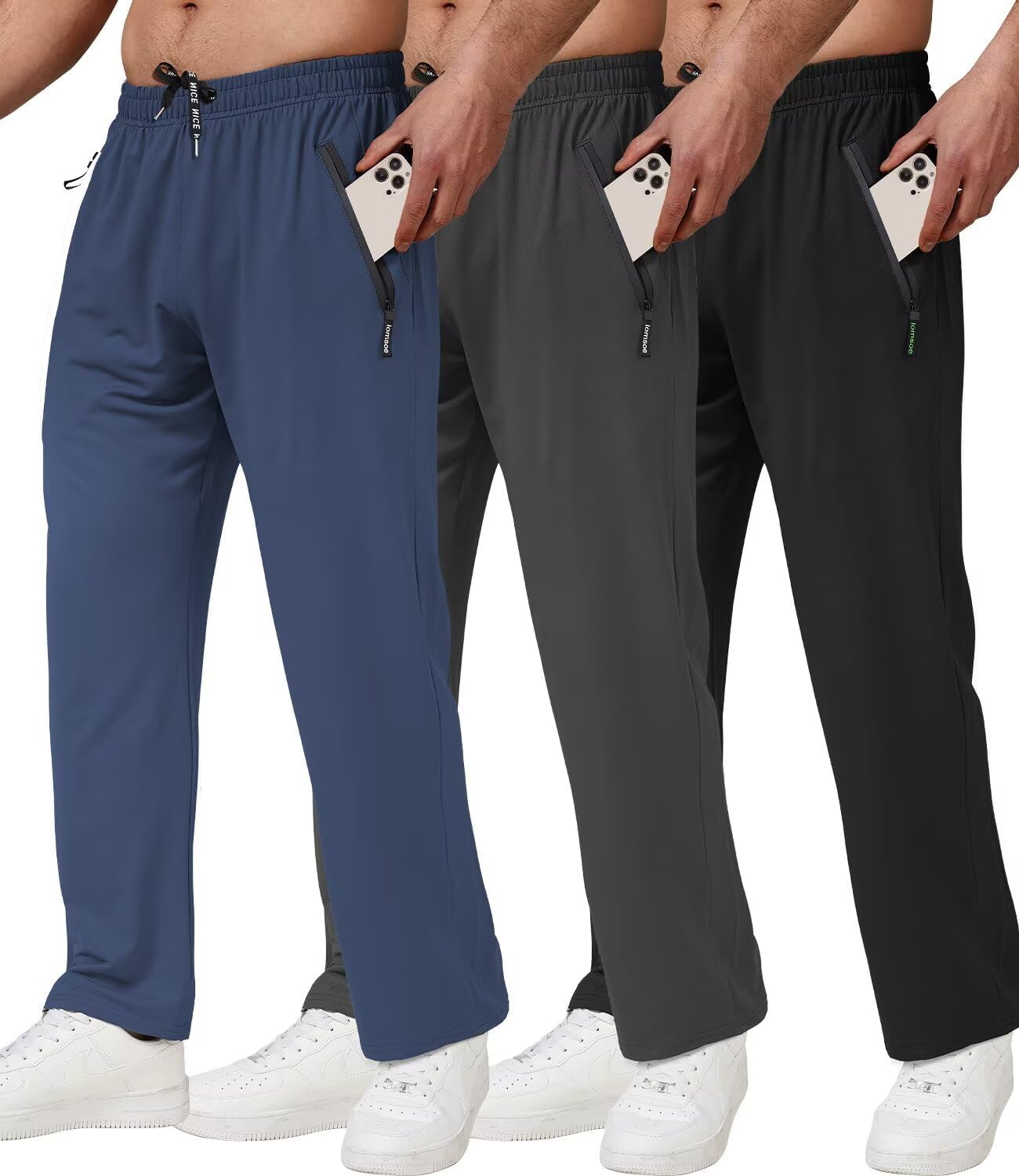 3 Pack Mens Athletic Pants with Zip Pockets Lightweight Sweatpants for Men Jogge...