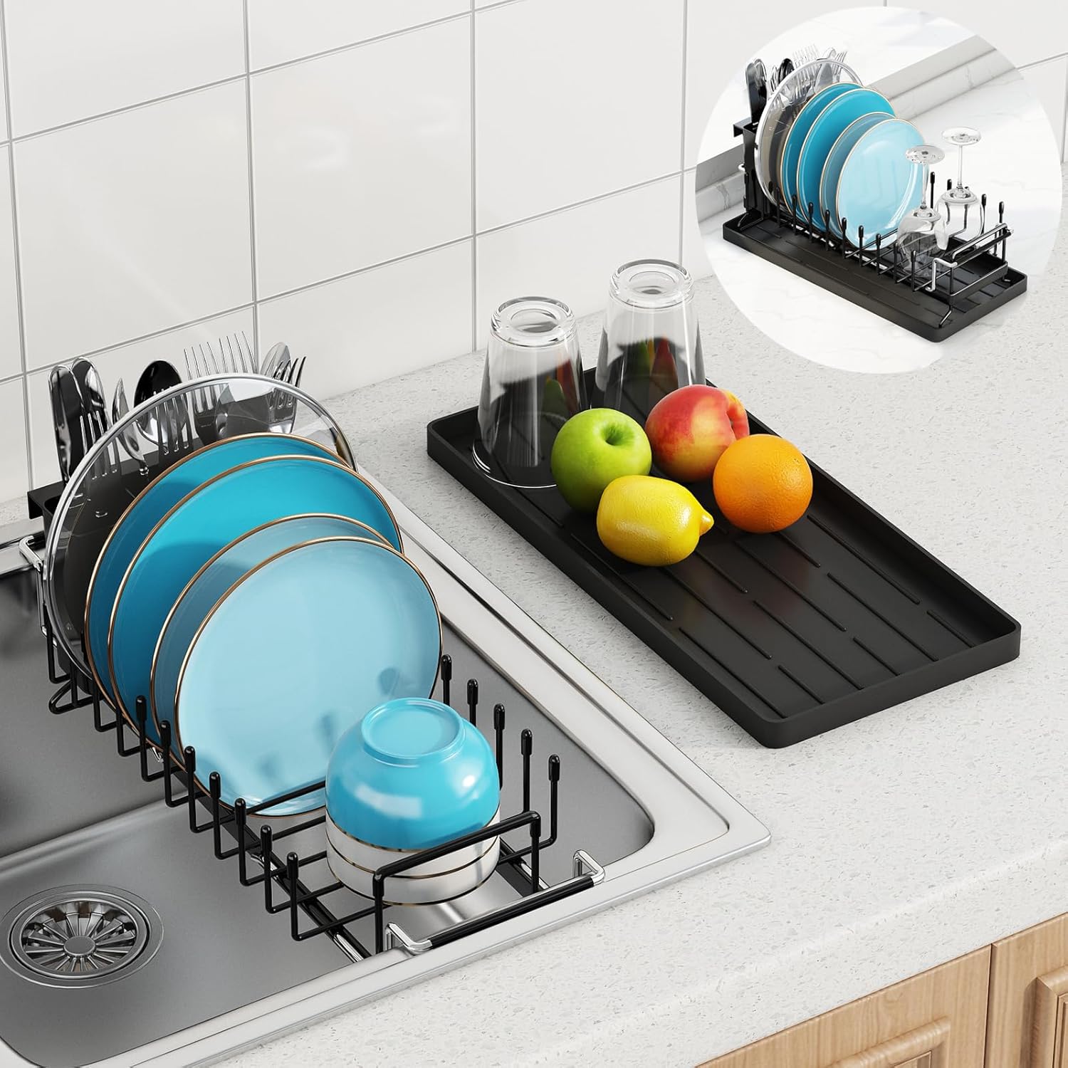 ANTOPY Sink Dish Drying Rack - Expandable Small Dish Rack Over Sink with Silicon...