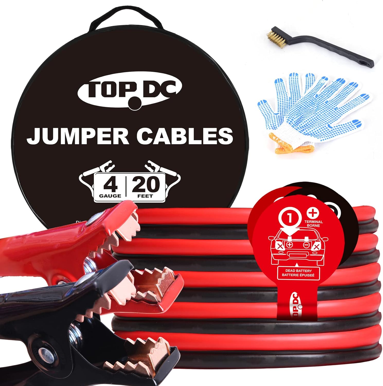 TOPDC 4 Gauge 20 Feet Jumper Cables for Car, SUV and Trucks Battery, Heavy Duty...