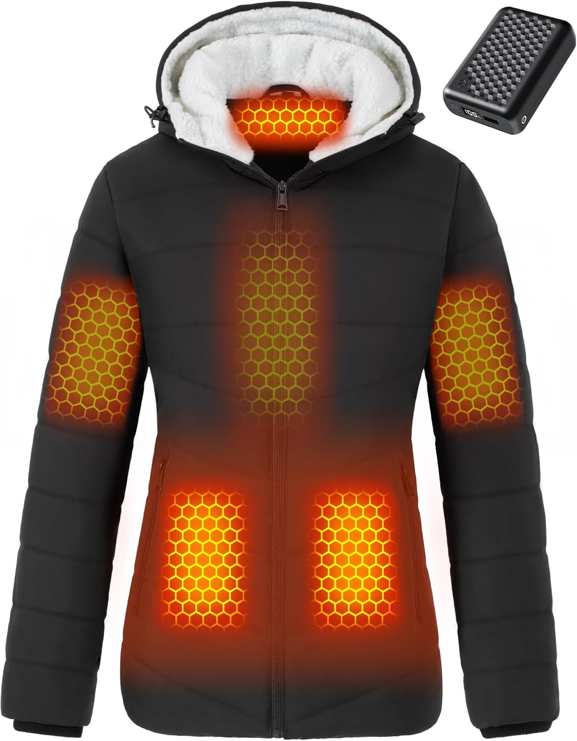 Graphene Women Heated Jacket 12V Fast Charge 18400mAh Large Capacity Large Black