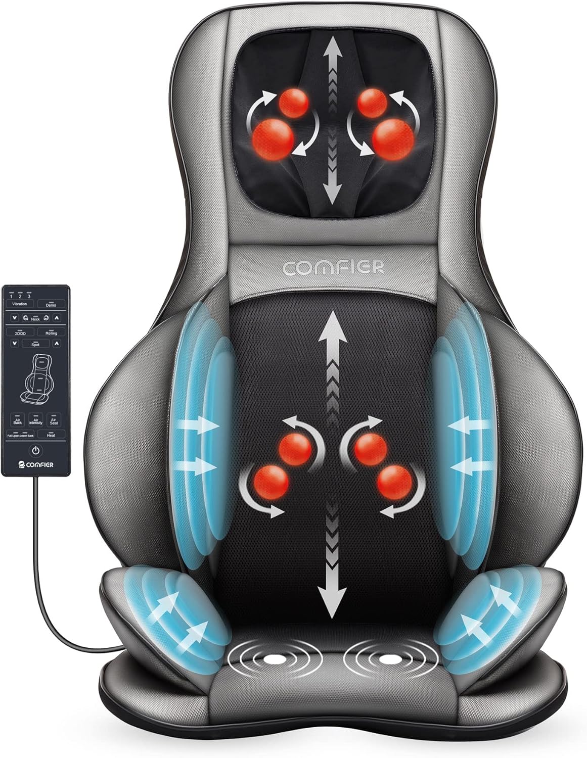COMFIER Shiatsu Neck Back Massager with Heat, 2D ro 3D Kneading Massage Chair Pa...