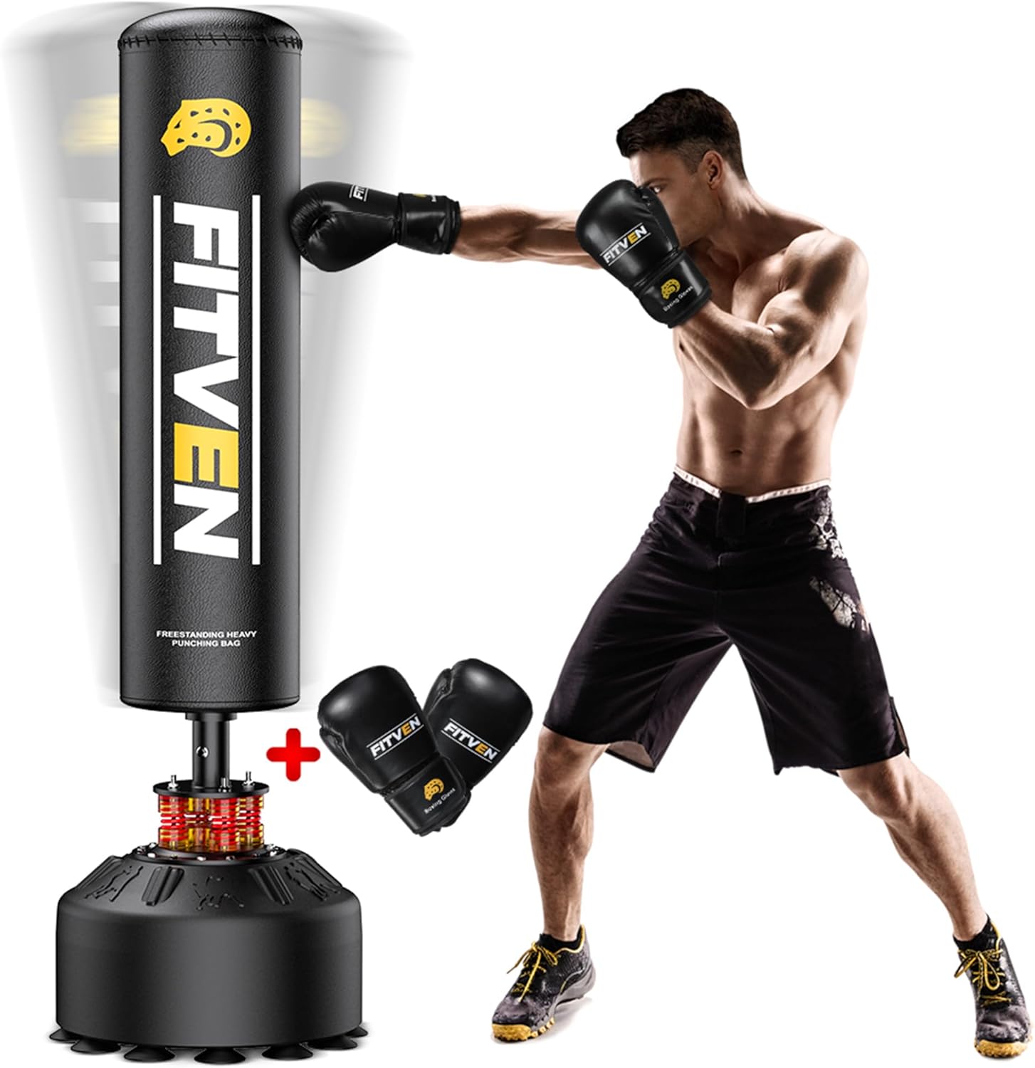 FITVEN Freestanding Punching Bag with Boxing Gloves Heavy Boxing Bag with Suctio...