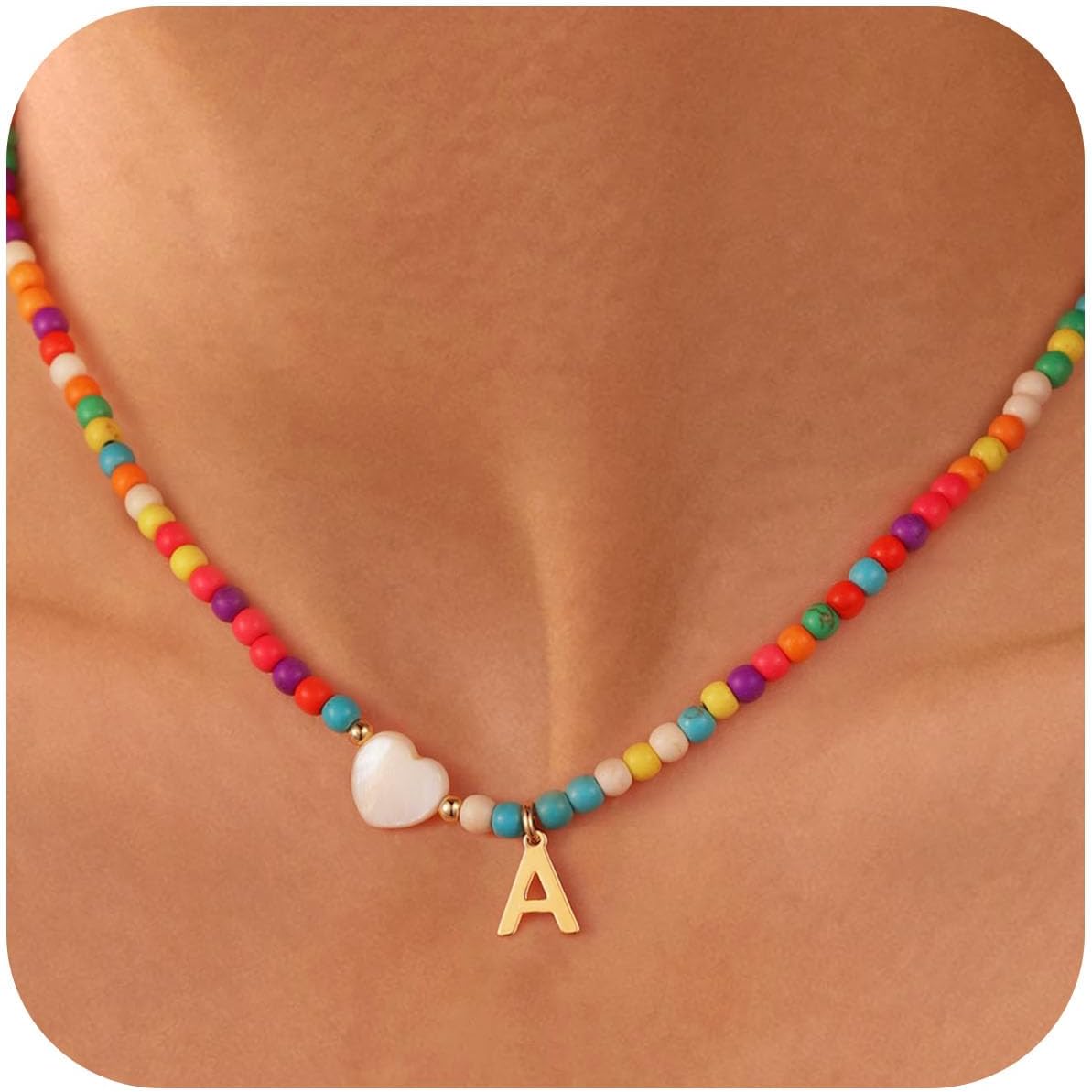 Ursteel Colorful Initial Cute Necklaces for Girls - Trendy Beaded Choker Necklac...