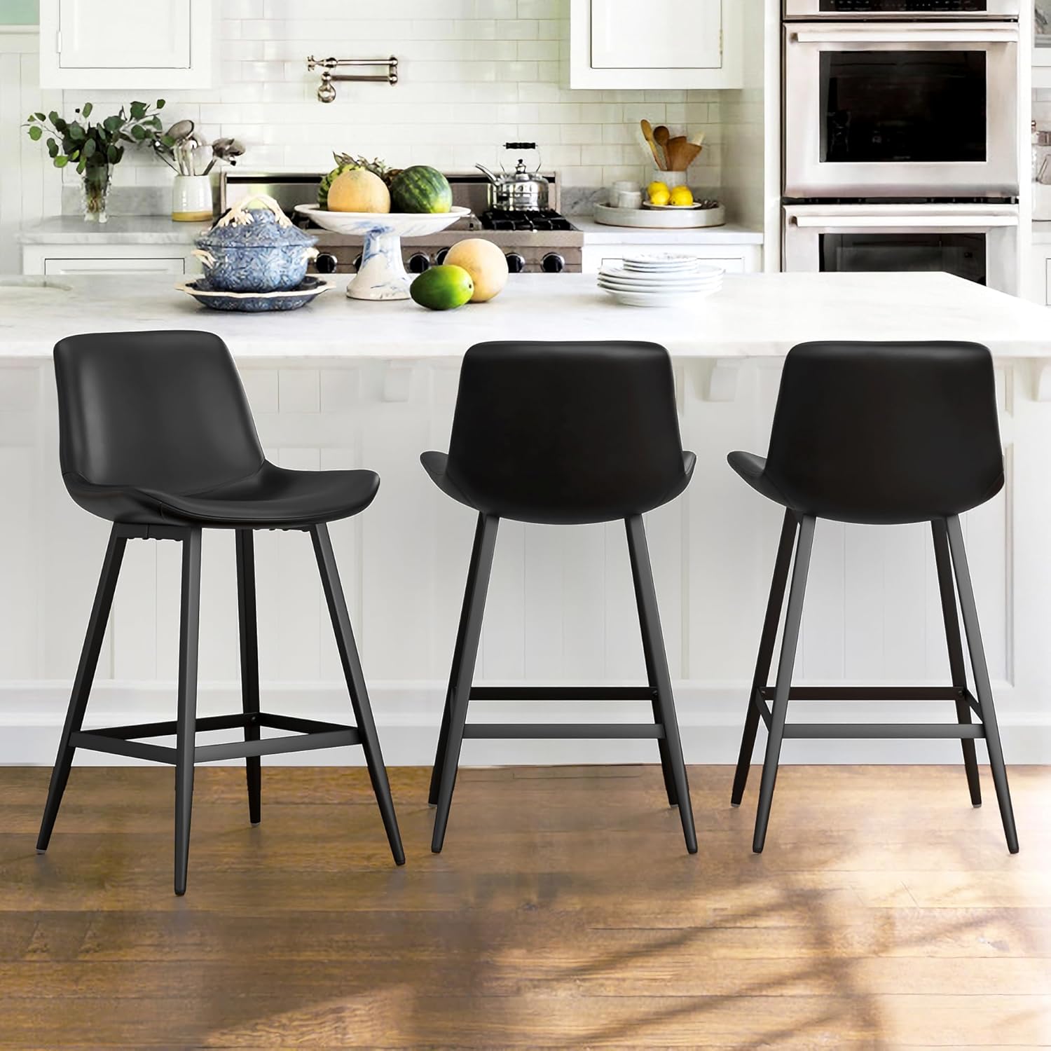 24 inch Counter Stool, Modern Bucket Barstool Set of 3, Barstools with Back and...