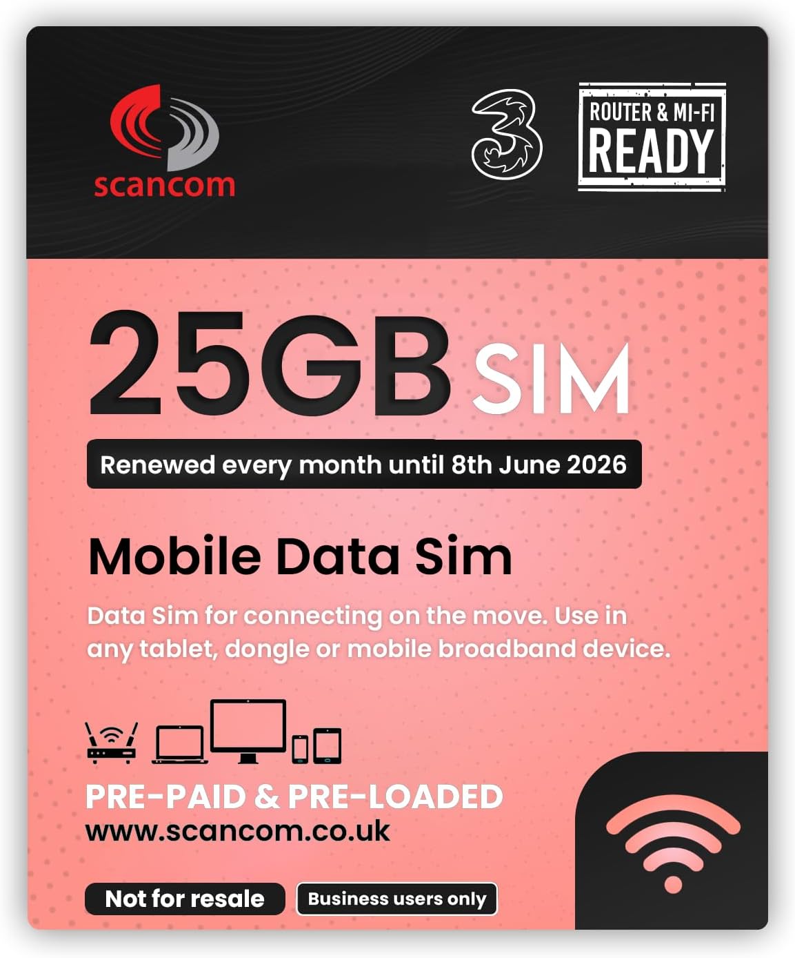 Three 25GB Data SIM - 5G Preloaded Data EVERY MONTH from now until 8th June 2026...