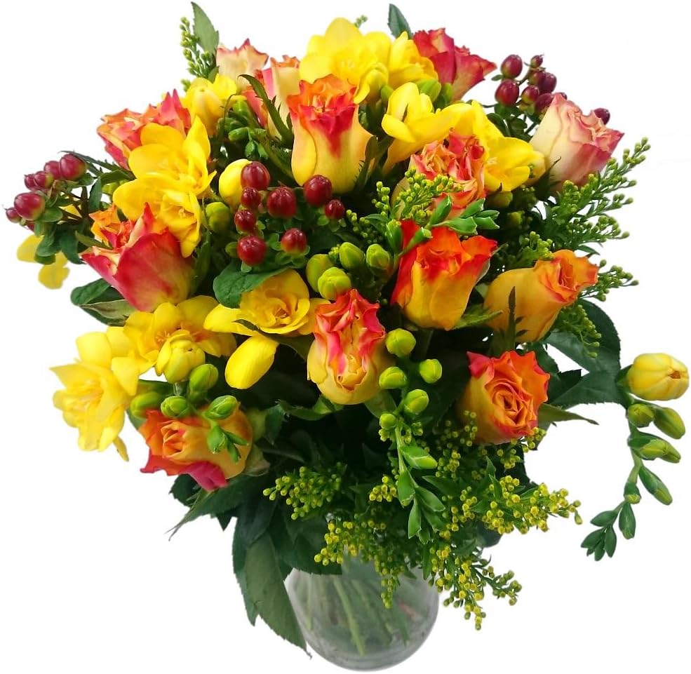 Clare Florist Rose and Freesia Fresh Flower Bouquet - Beautiful Roses and Freesi...