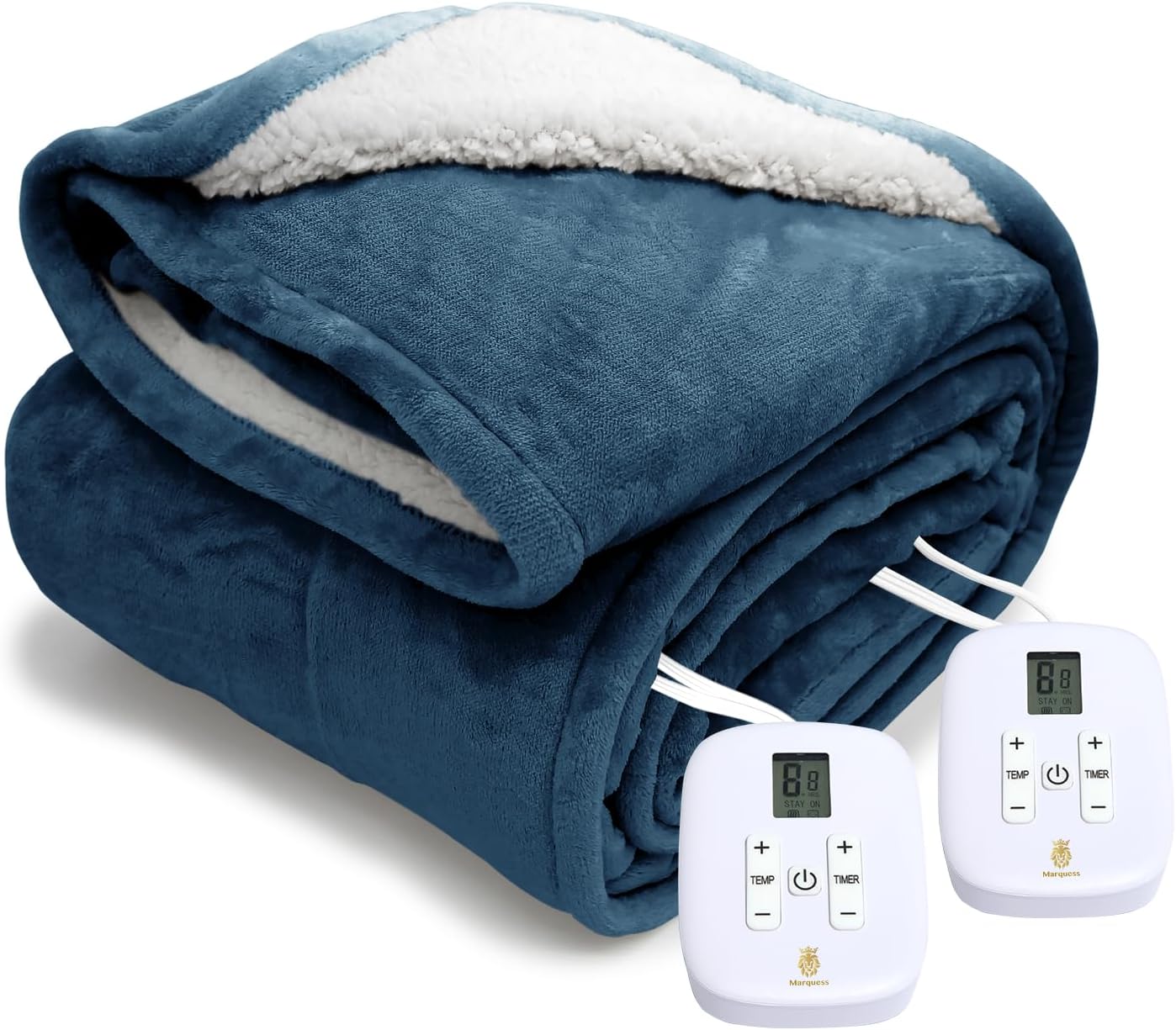 Queen Electric Heated Blanket MicroPlush Sherpa and Reversible Flannel Washable...