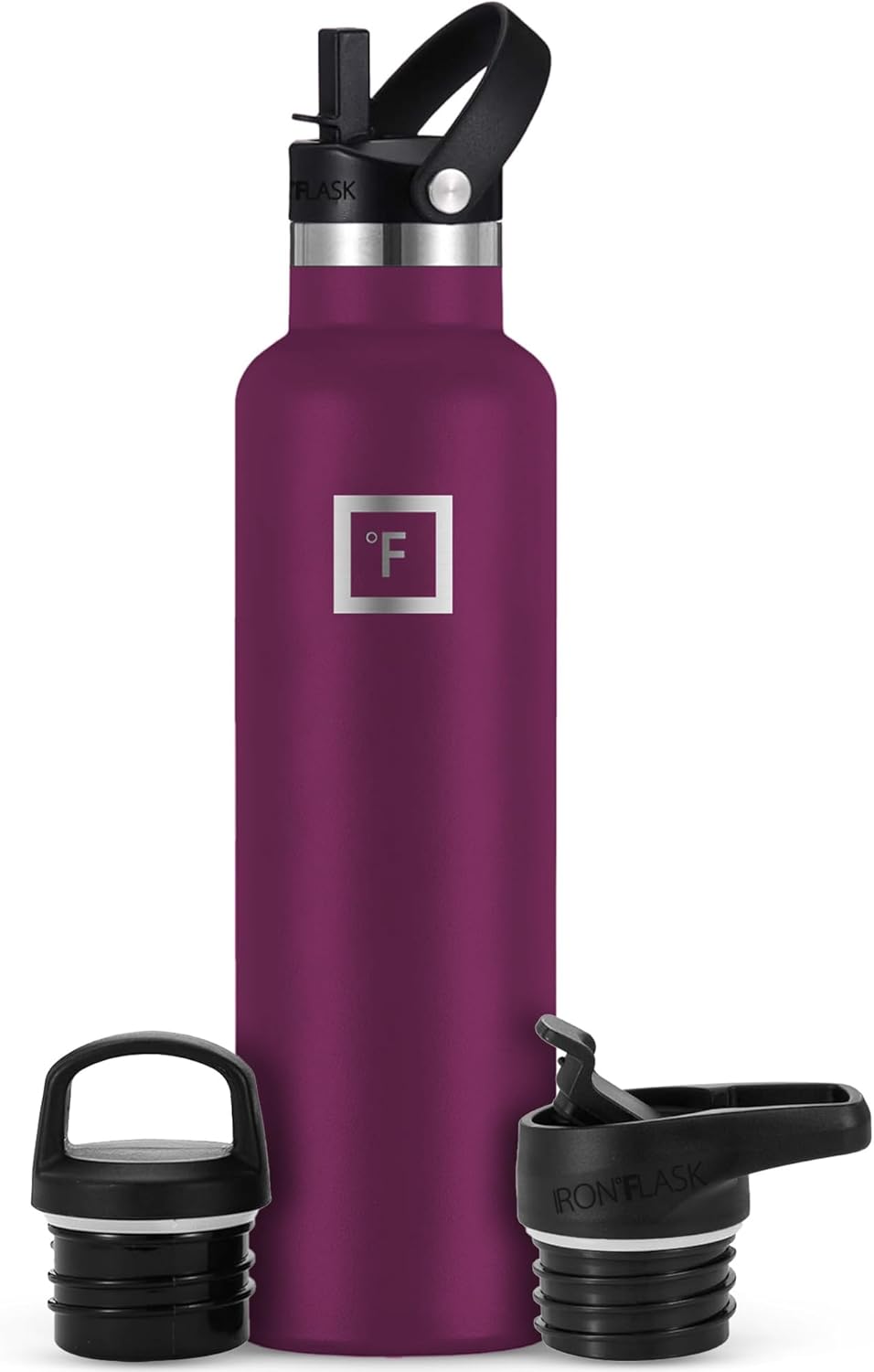 IRON °FLASK Camping & Hiking Hydration Canteens - 3 Lids (Narrow Straw Lid) Leak...