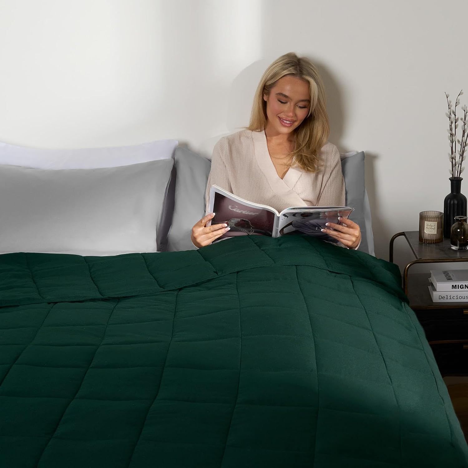 Brentfords Weighted Blanket Adult 8kg Forest Green, Double Weighted Blanket Anxi...