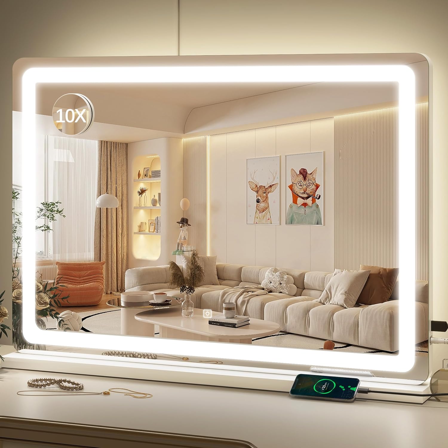 Vanity Mirror with Lights, 32" x 22" Large Lighted Vanity Mirror with Dimmable 3...