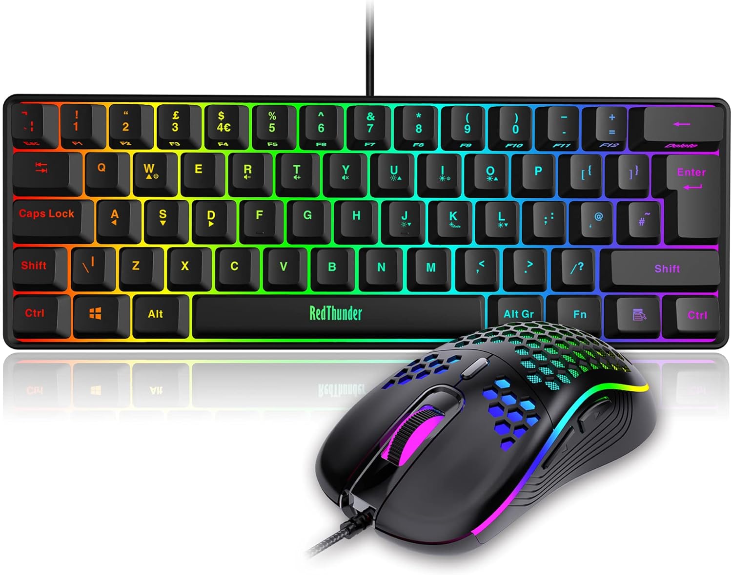 RedThunder 60% RGB Gaming Keyboard and Mouse Combo, UK Layout Ultra Compact Back...